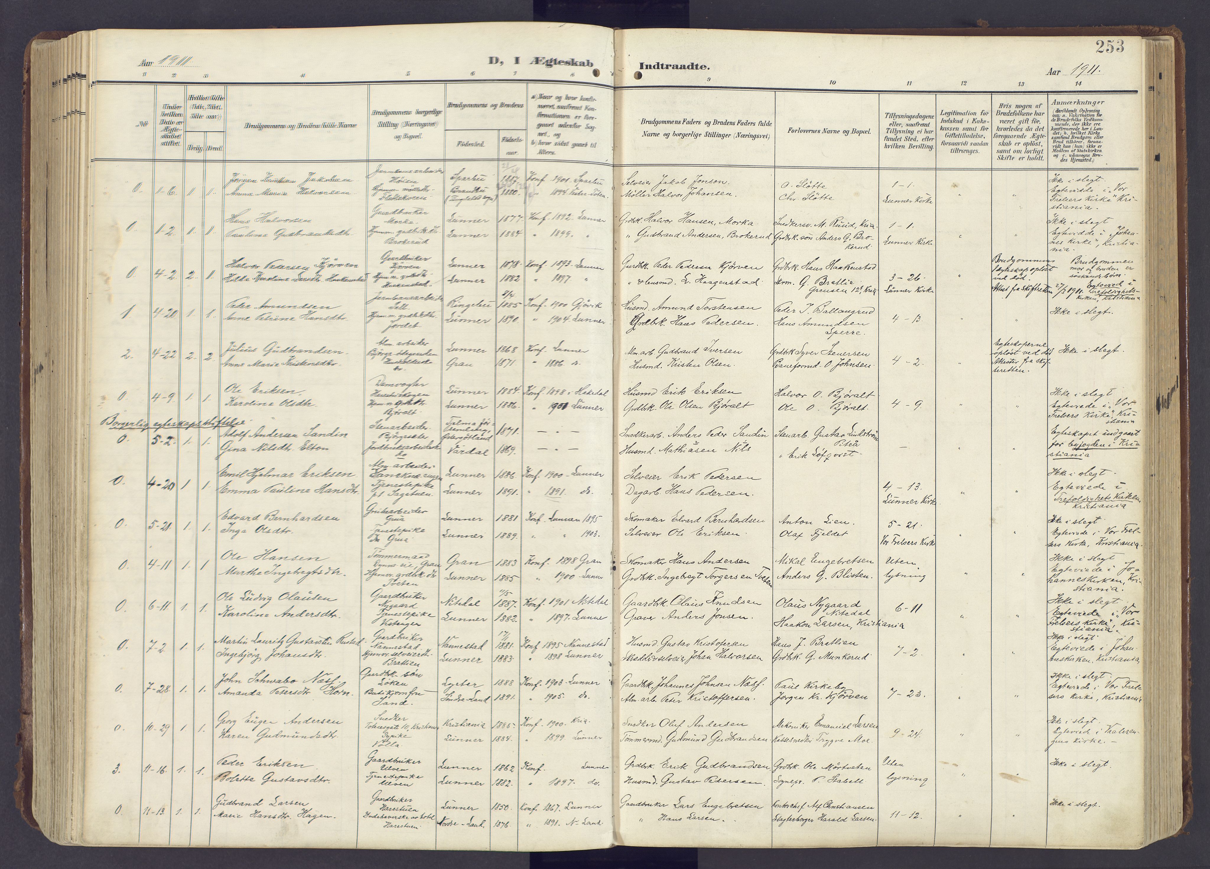 Lunner prestekontor, SAH/PREST-118/H/Ha/Haa/L0001: Parish register (official) no. 1, 1907-1922, p. 253