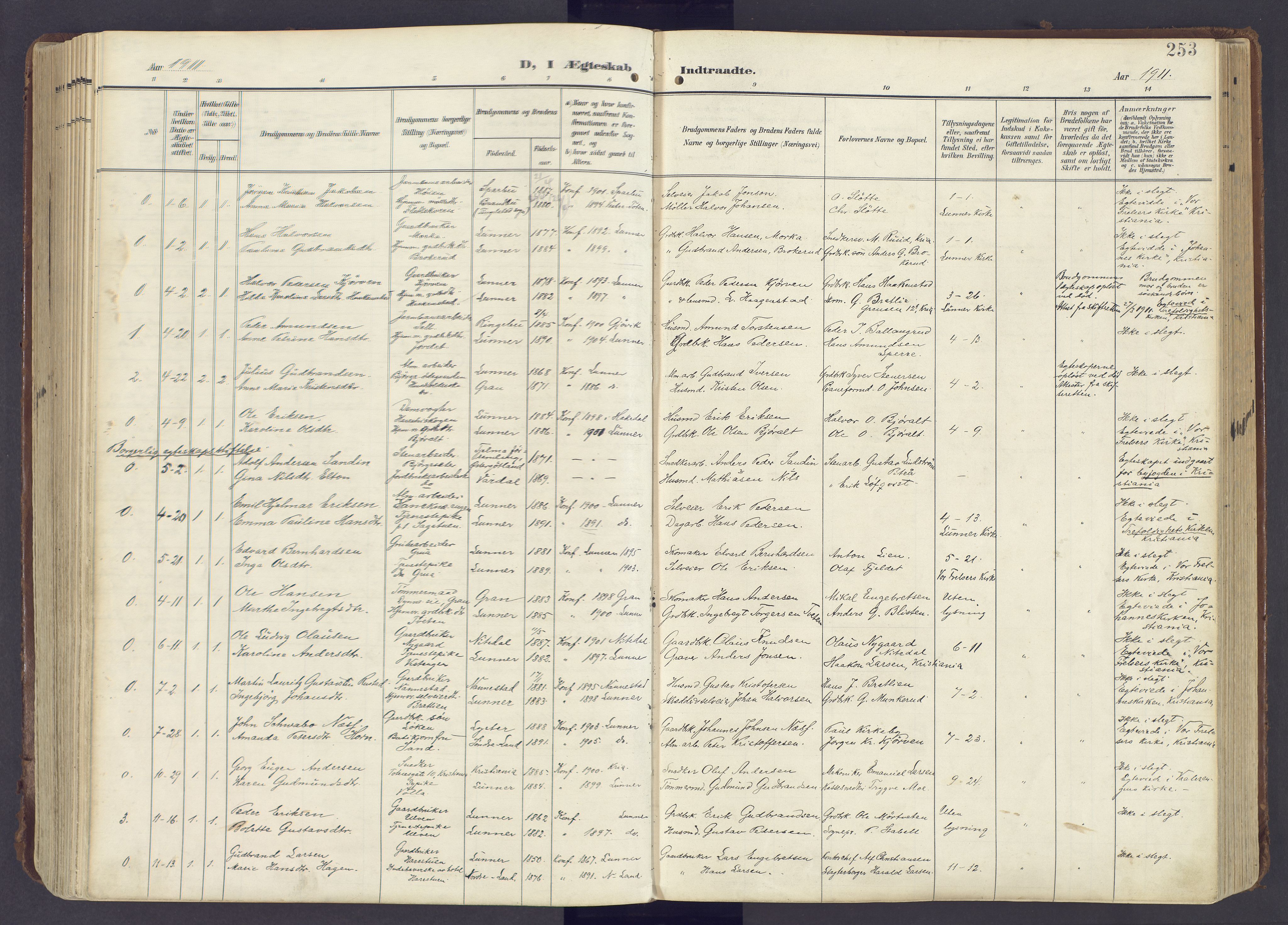 Lunner prestekontor, AV/SAH-PREST-118/H/Ha/Haa/L0001: Parish register (official) no. 1, 1907-1922, p. 253