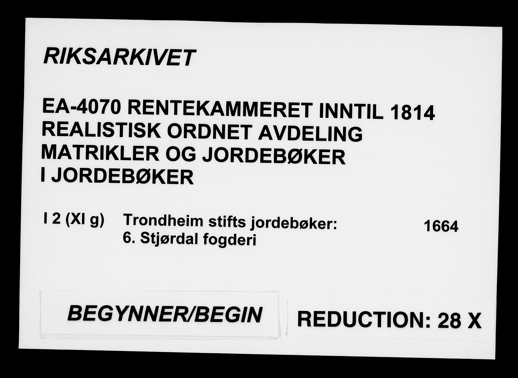 Rentekammeret inntil 1814, Realistisk ordnet avdeling, AV/RA-EA-4070/N/Na/L0002/0006: [XI g]: Trondheims stifts jordebøker: / Stjørdal fogderi, 1664, p. 1