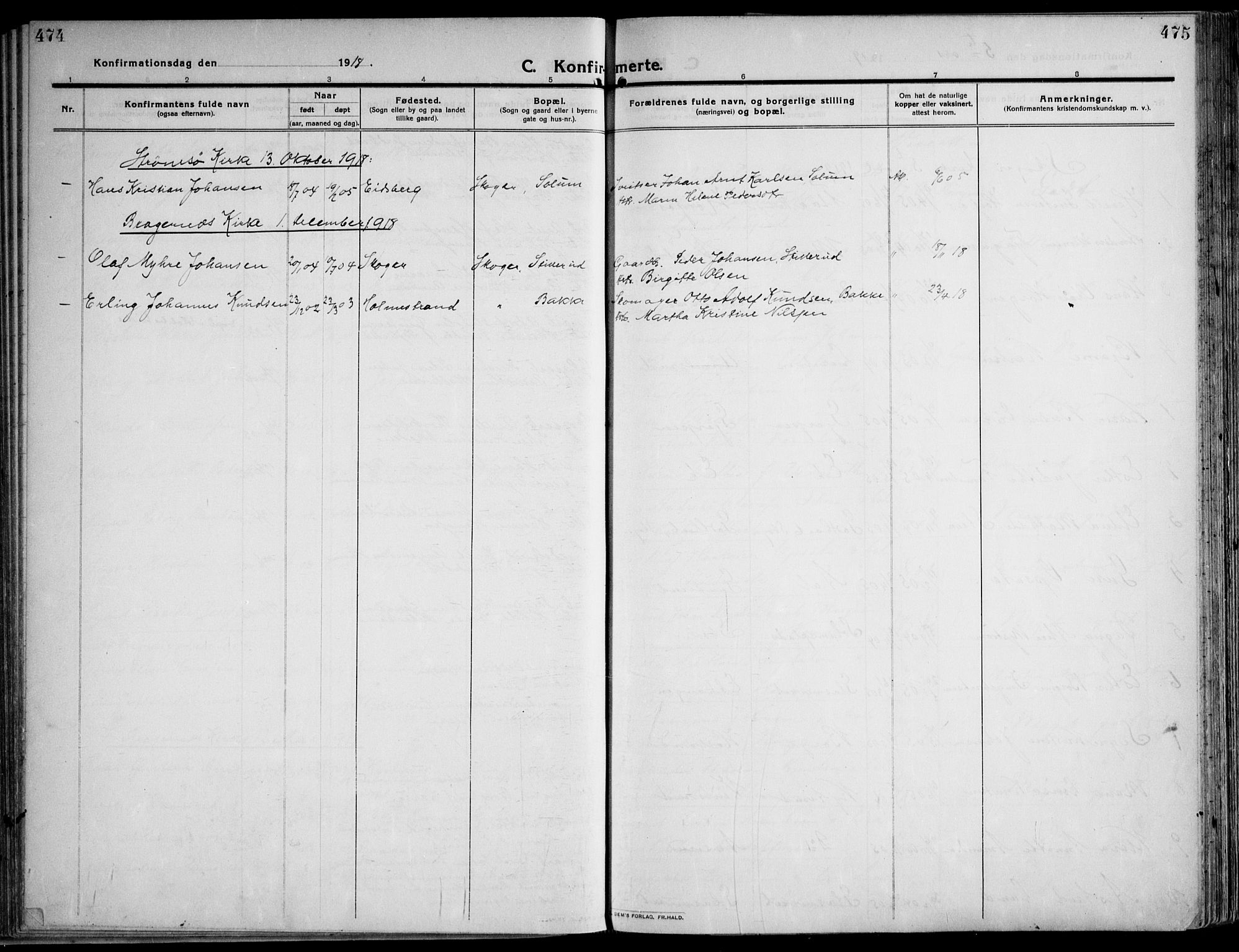 Skoger kirkebøker, AV/SAKO-A-59/F/Fa/L0007: Parish register (official) no. I 7, 1911-1936, p. 474-475