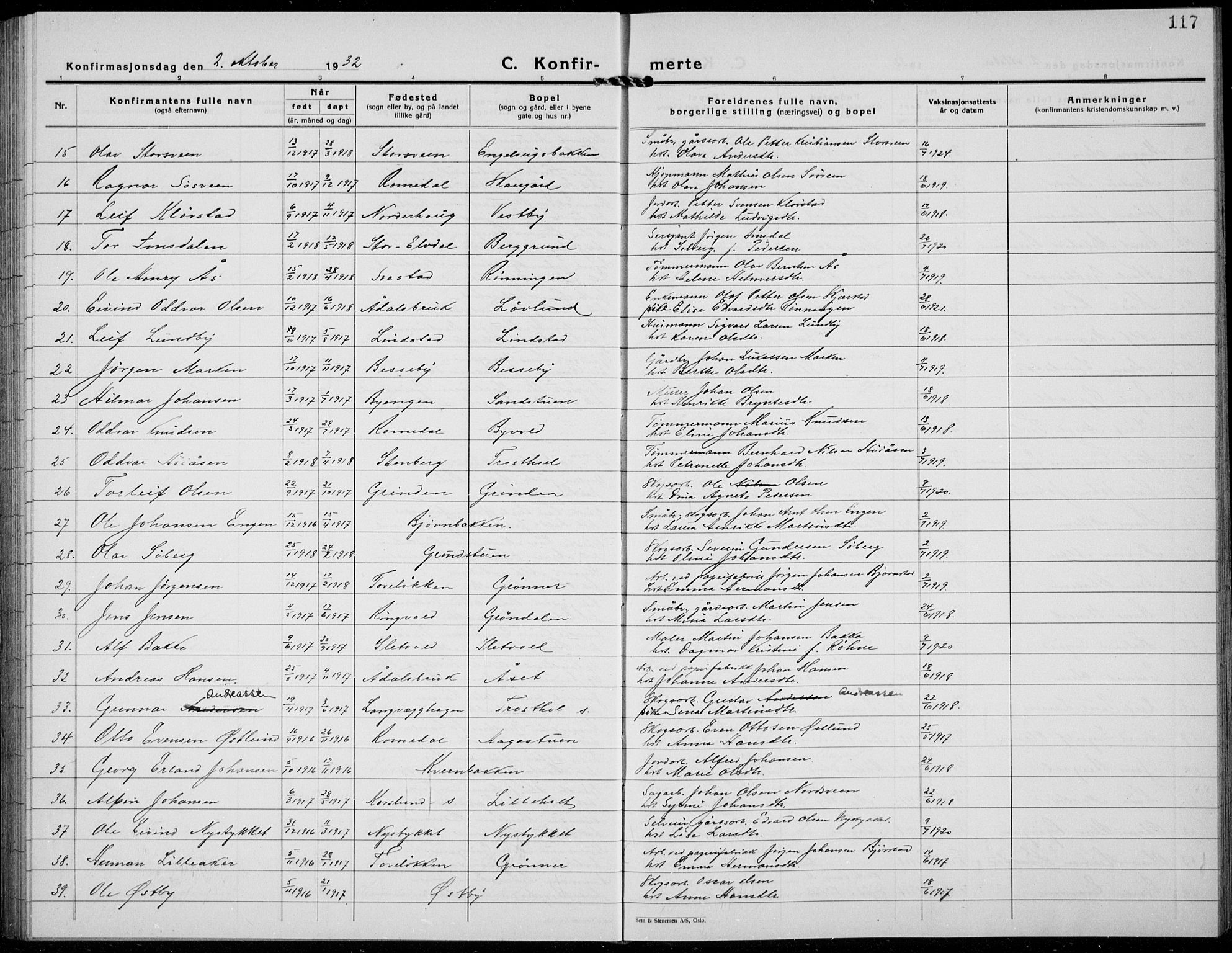 Løten prestekontor, AV/SAH-PREST-022/L/La/L0009: Parish register (copy) no. 9, 1930-1939, p. 117