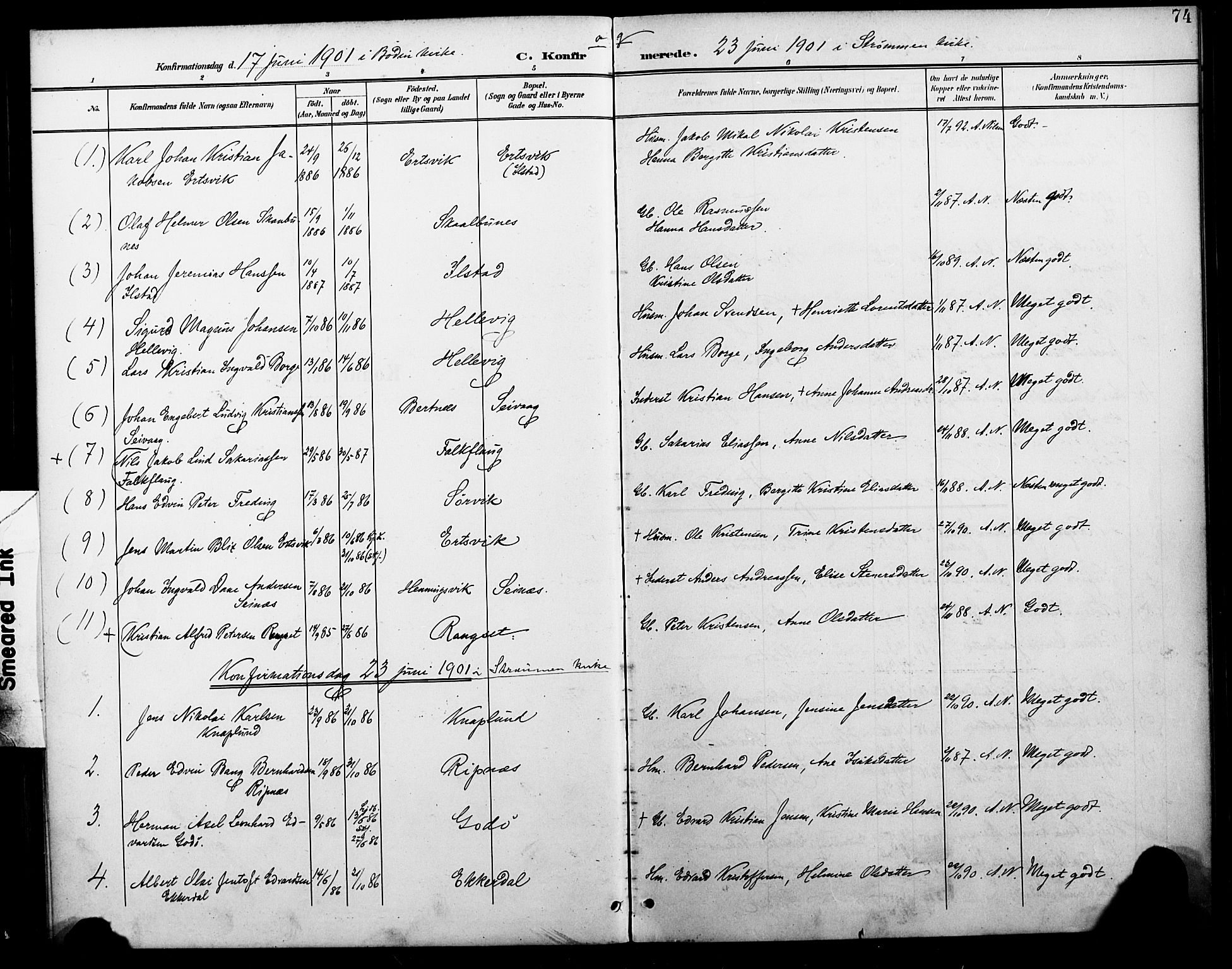 Ministerialprotokoller, klokkerbøker og fødselsregistre - Nordland, SAT/A-1459/804/L0088: Parish register (copy) no. 804C01, 1901-1917, p. 74