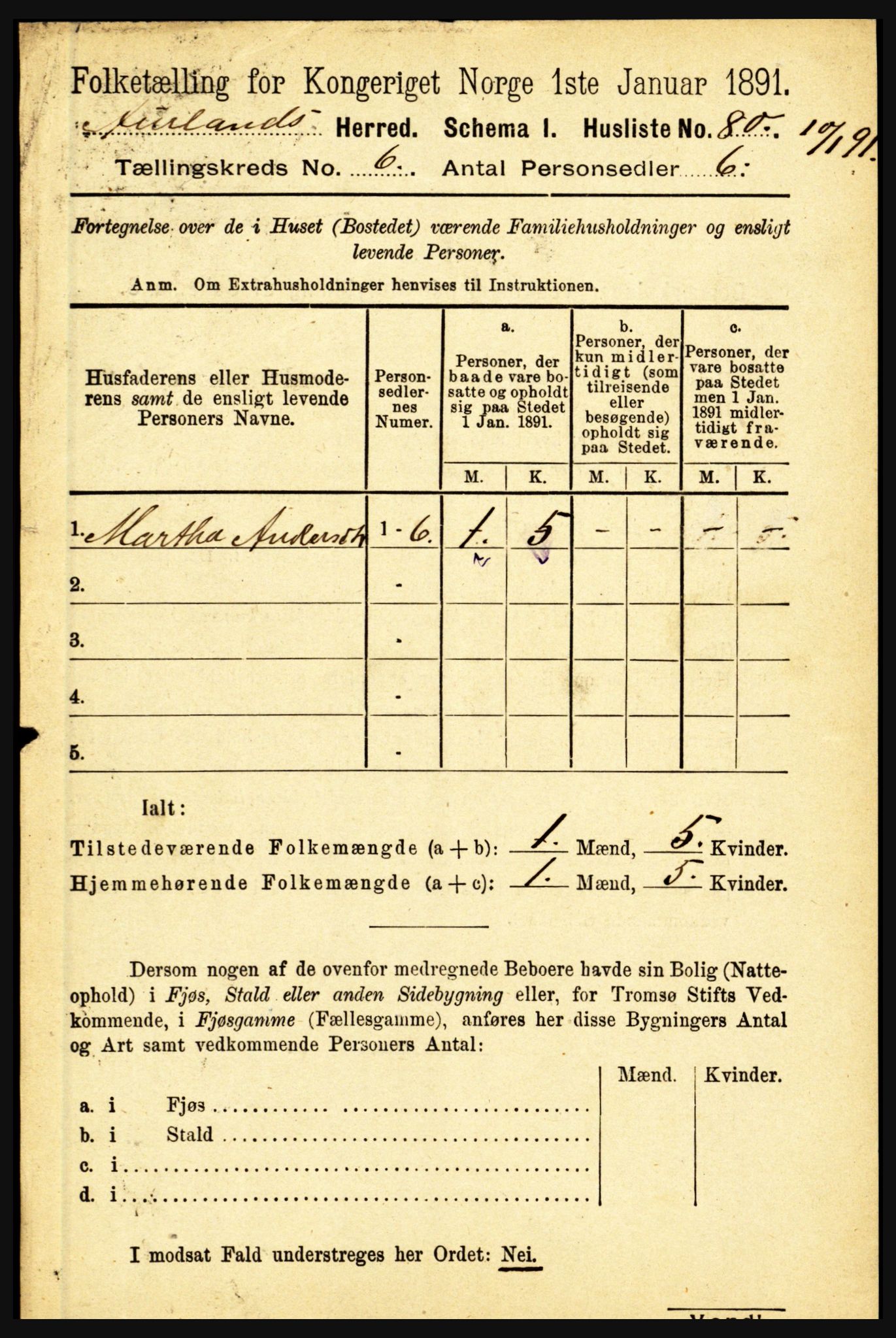 RA, 1891 census for 1421 Aurland, 1891, p. 2280