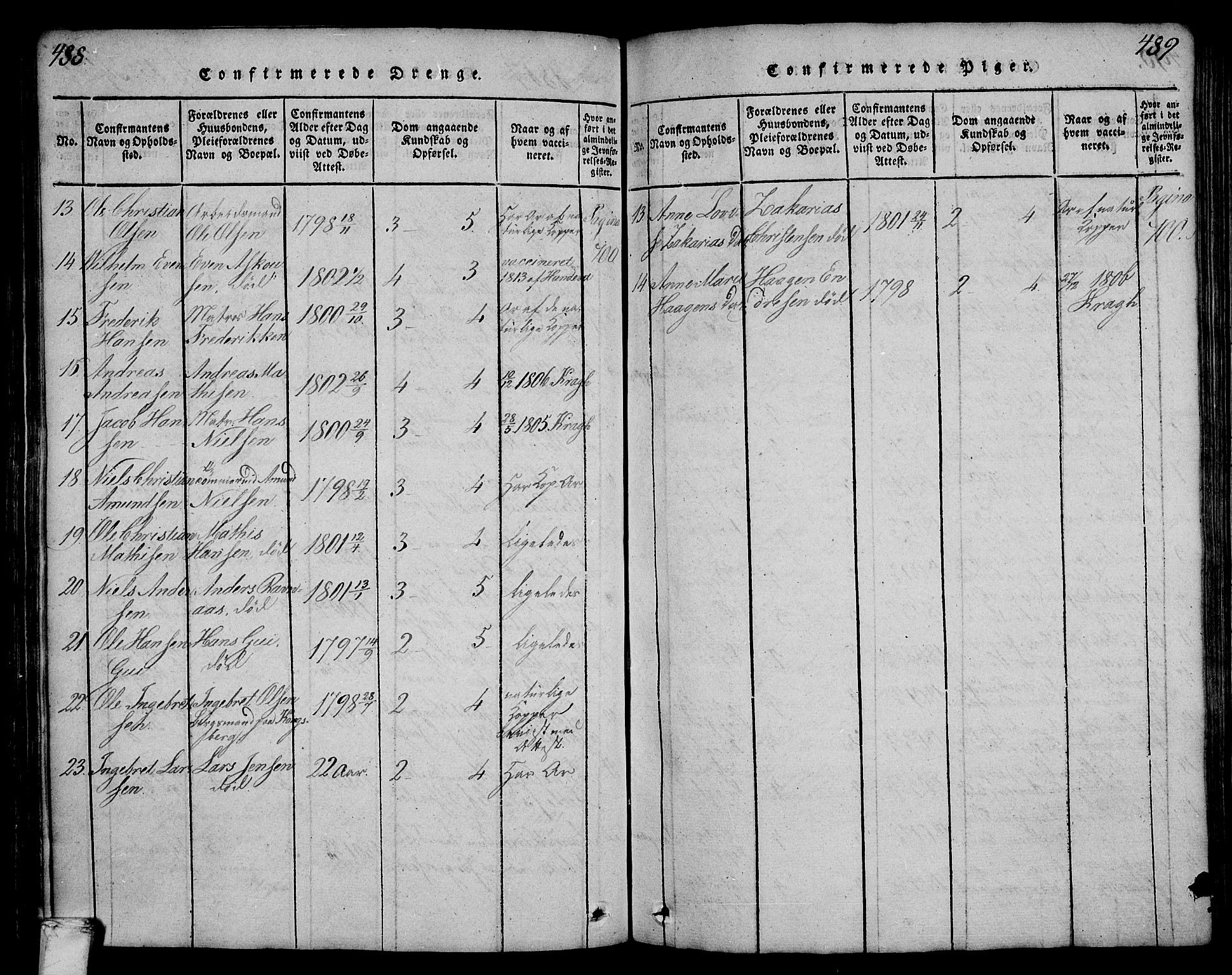 Larvik kirkebøker, AV/SAKO-A-352/F/Fa/L0001: Parish register (official) no. I 1, 1814-1825, p. 488-489