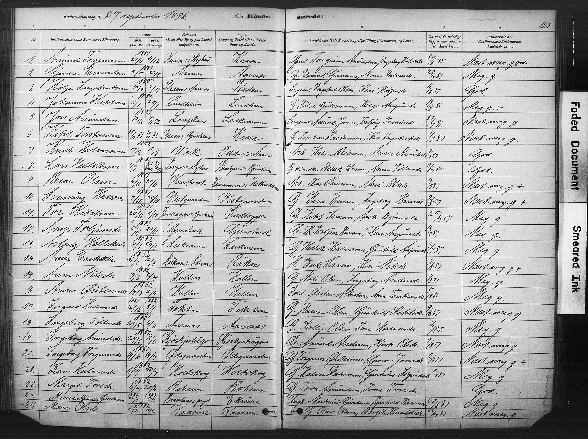 Sauherad kirkebøker, AV/SAKO-A-298/F/Fb/L0002: Parish register (official) no. II 2, 1878-1901, p. 123