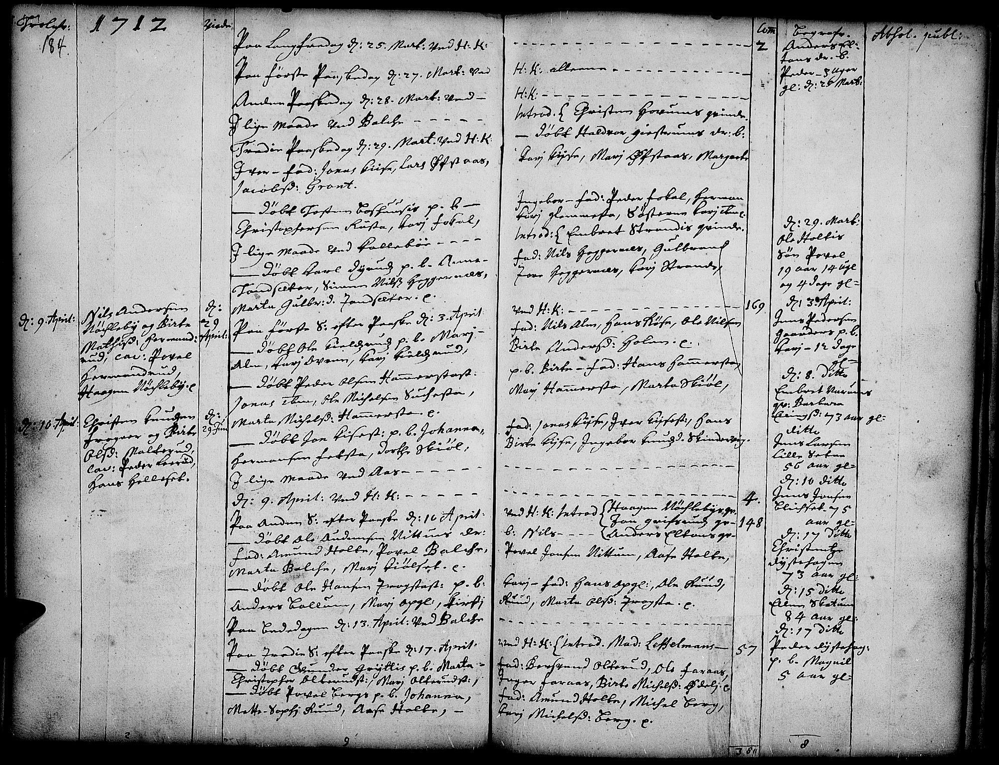 Toten prestekontor, SAH/PREST-102/H/Ha/Haa/L0001: Parish register (official) no. 1, 1695-1713, p. 184