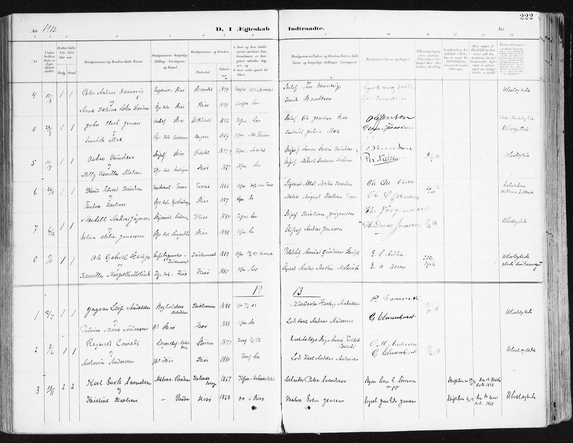 Hisøy sokneprestkontor, SAK/1111-0020/F/Fa/L0004: Parish register (official) no. A 4, 1895-1917, p. 222