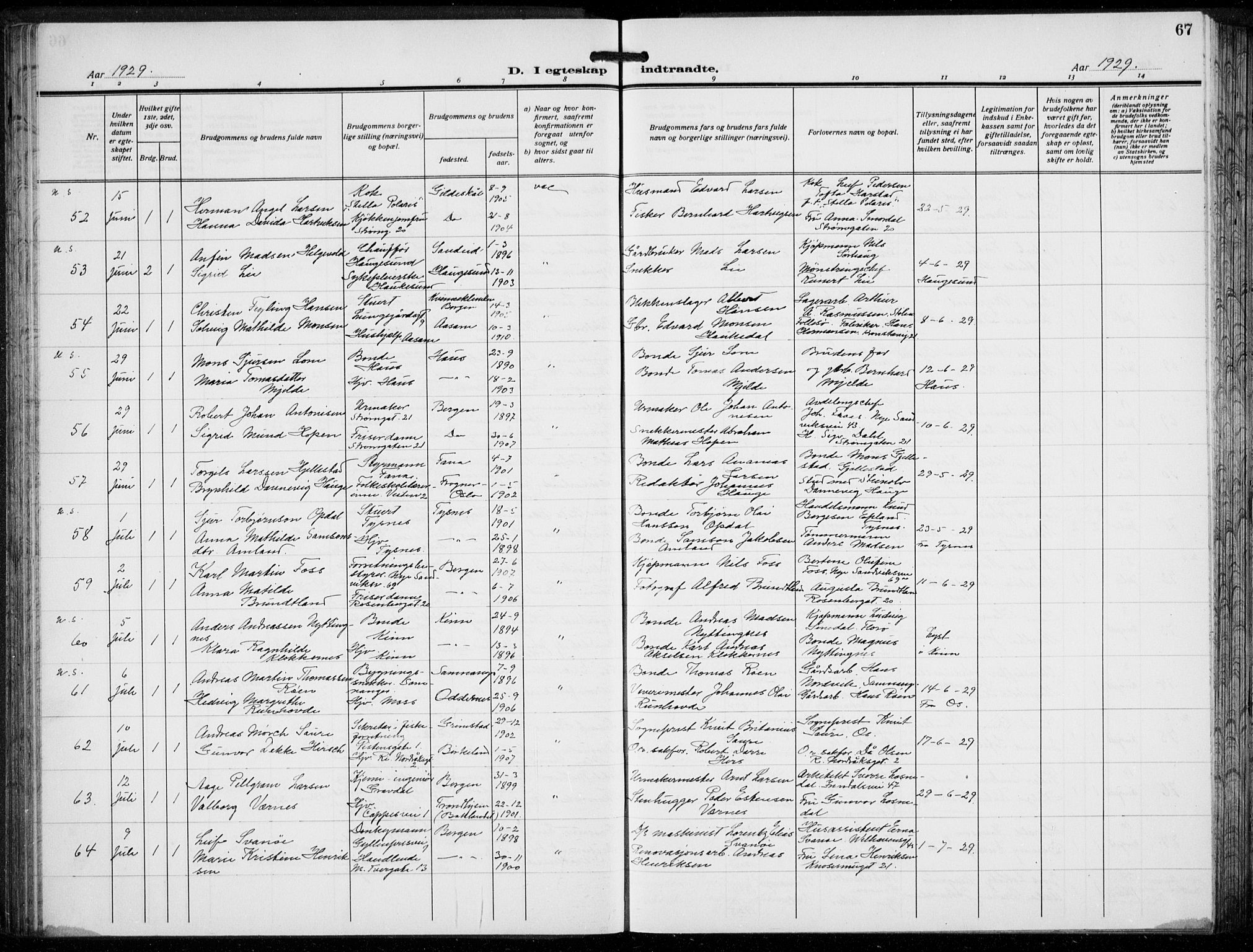 Domkirken sokneprestembete, AV/SAB-A-74801/H/Hab/L0034: Parish register (copy) no. D 6, 1924-1941, p. 67