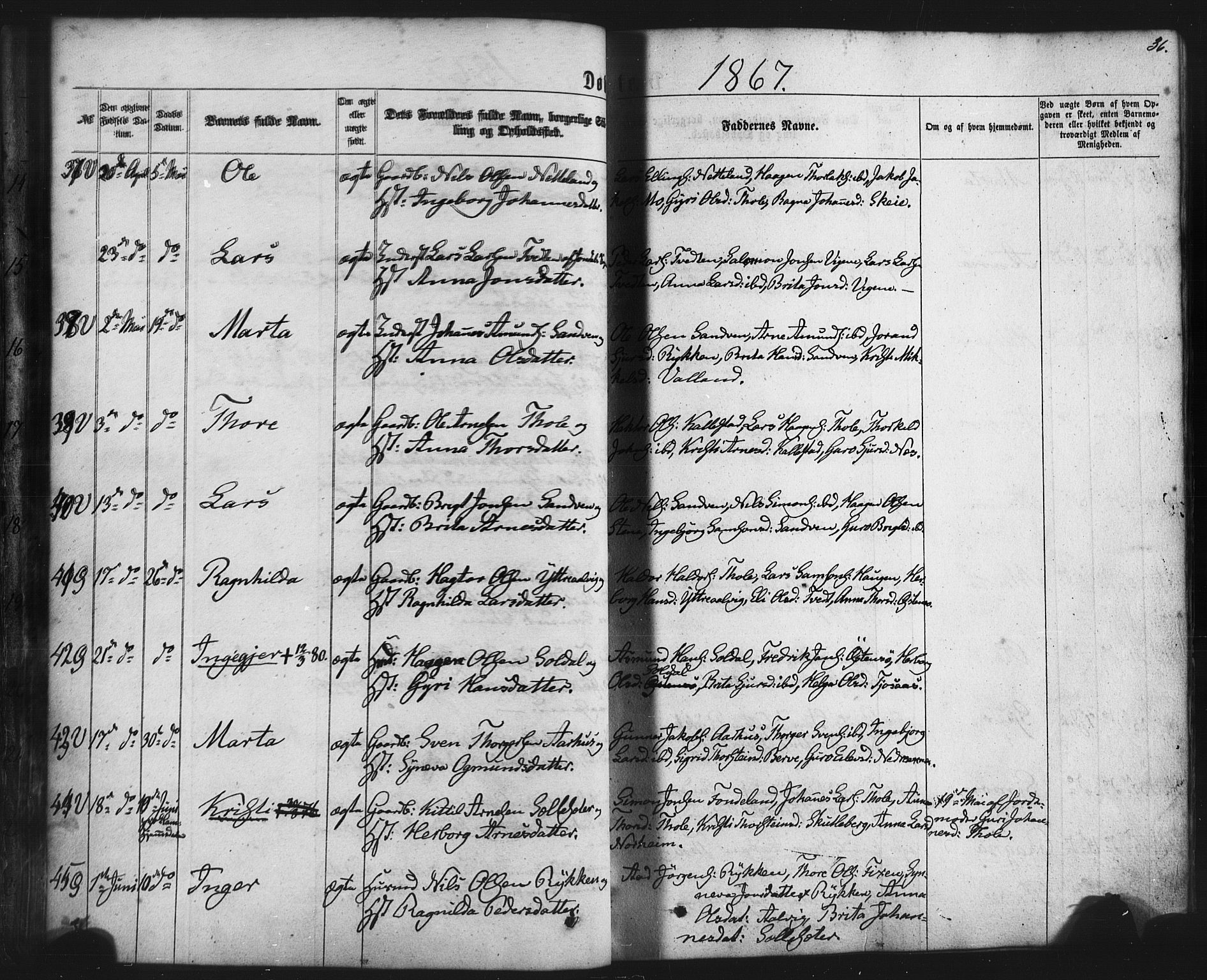 Kvam sokneprestembete, AV/SAB-A-76201/H/Haa: Parish register (official) no. A 9, 1864-1879, p. 36