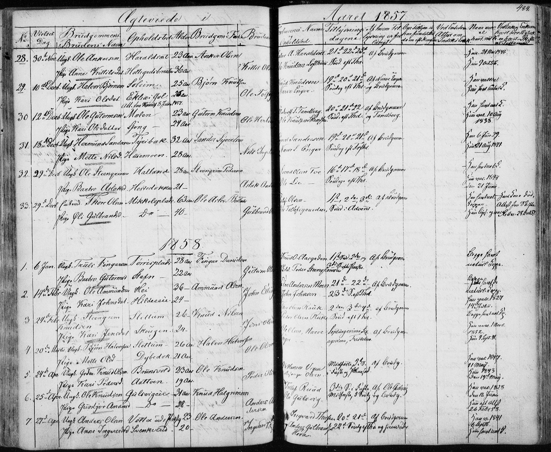 Nes kirkebøker, AV/SAKO-A-236/F/Fa/L0009: Parish register (official) no. 9, 1834-1863, p. 484