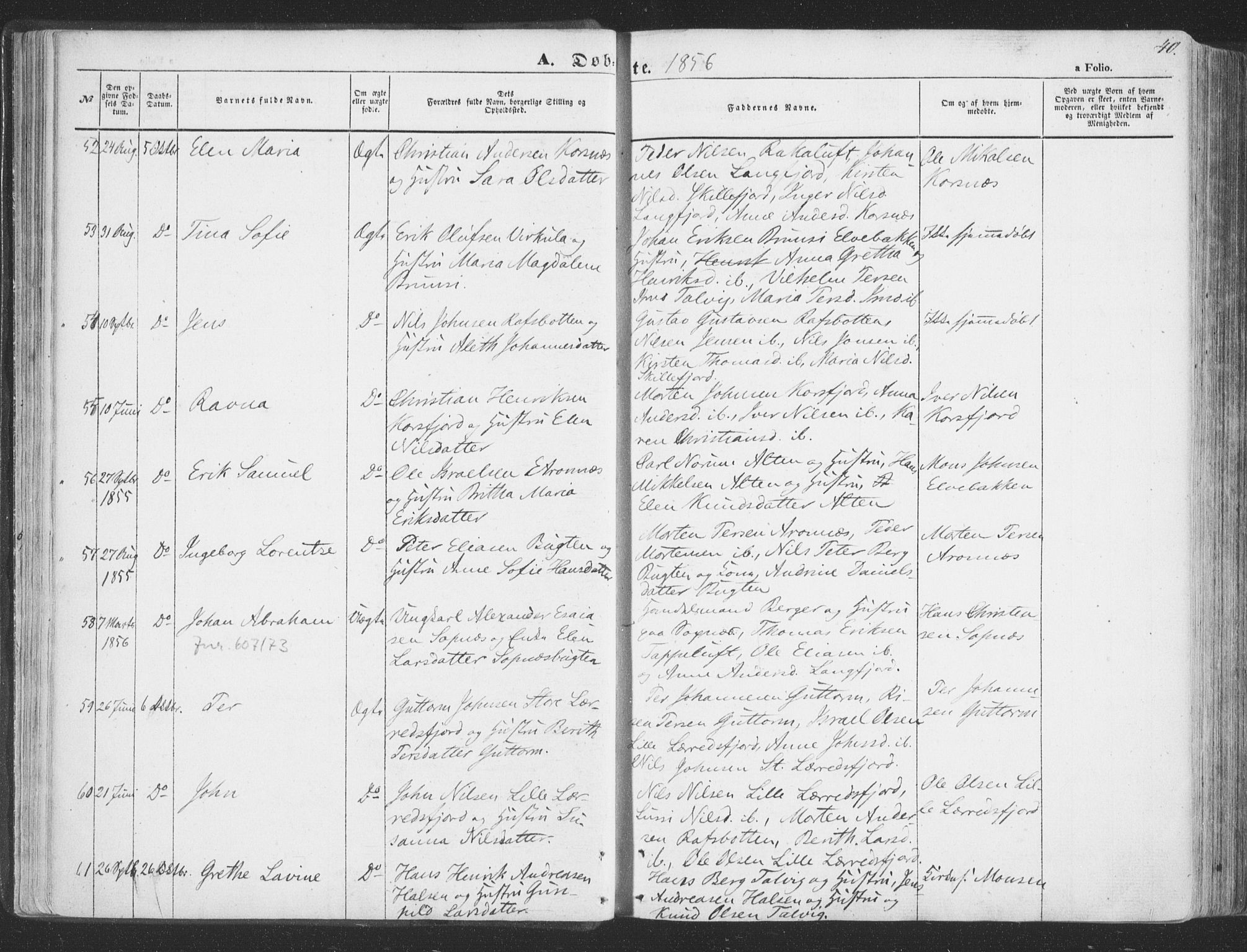 Talvik sokneprestkontor, SATØ/S-1337/H/Ha/L0010kirke: Parish register (official) no. 10, 1852-1864, p. 40