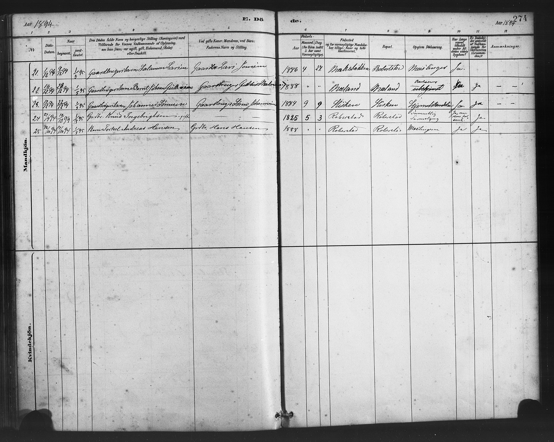 Finnås sokneprestembete, AV/SAB-A-99925/H/Ha/Haa/Haac/L0001: Parish register (official) no. C 1, 1881-1894, p. 274