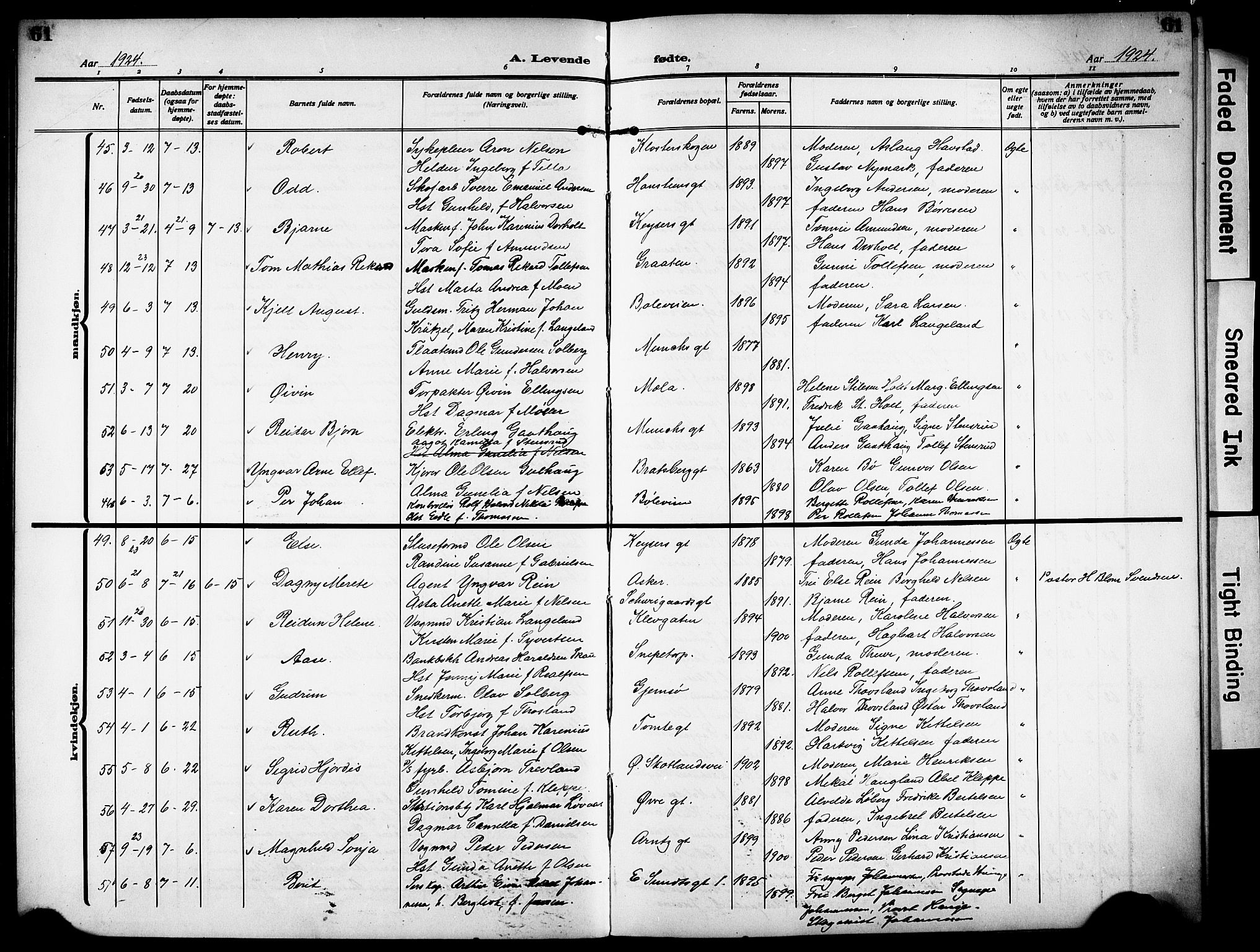 Skien kirkebøker, SAKO/A-302/G/Ga/L0010: Parish register (copy) no. 10, 1920-1931, p. 61