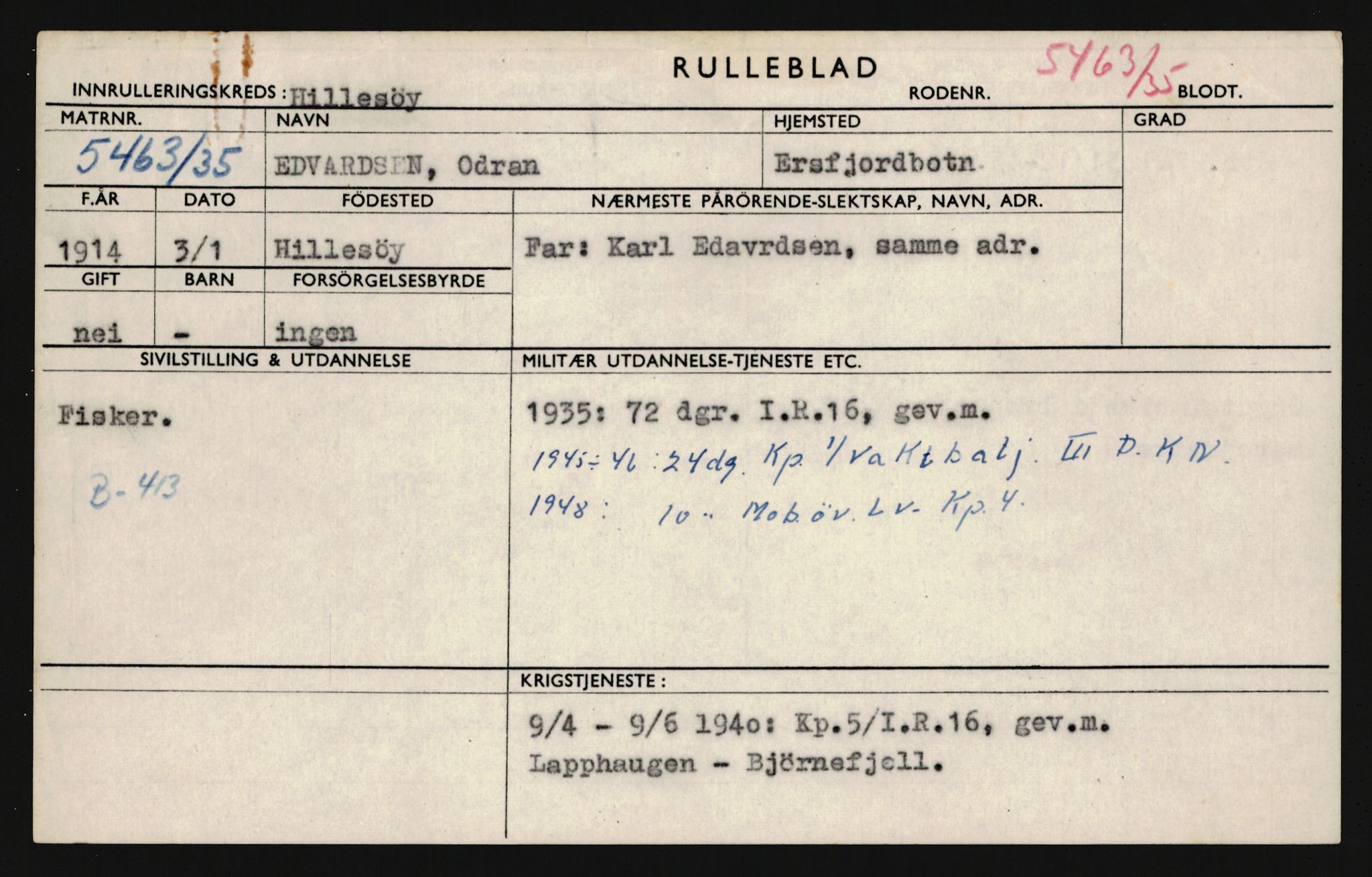 Forsvaret, Troms infanteriregiment nr. 16, AV/RA-RAFA-3146/P/Pa/L0019: Rulleblad for regimentets menige mannskaper, årsklasse 1935, 1935, p. 177