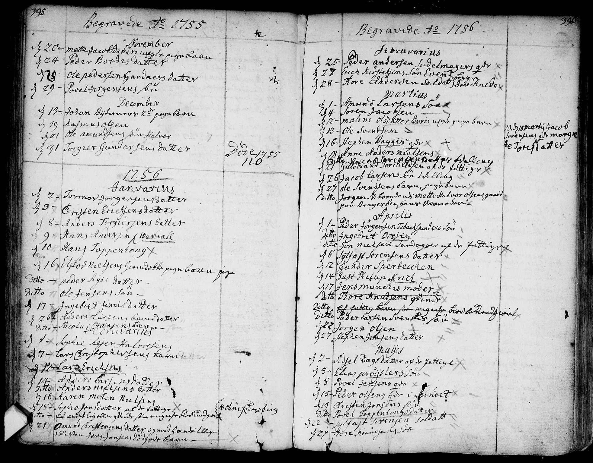 Bragernes kirkebøker, SAKO/A-6/F/Fa/L0004: Parish register (official) no. I 4, 1734-1759, p. 395-396