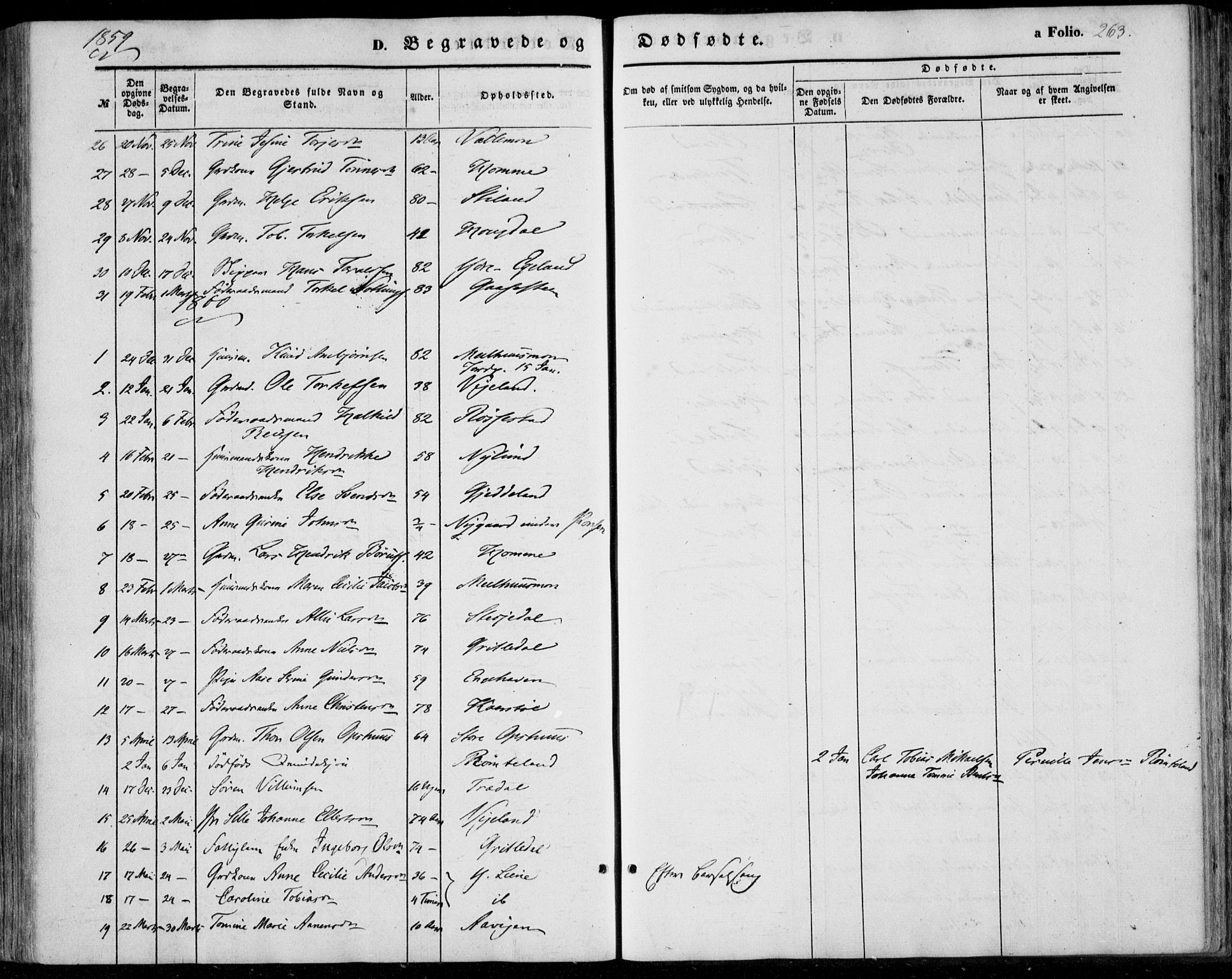 Sør-Audnedal sokneprestkontor, SAK/1111-0039/F/Fa/Fab/L0007: Parish register (official) no. A 7, 1855-1876, p. 263