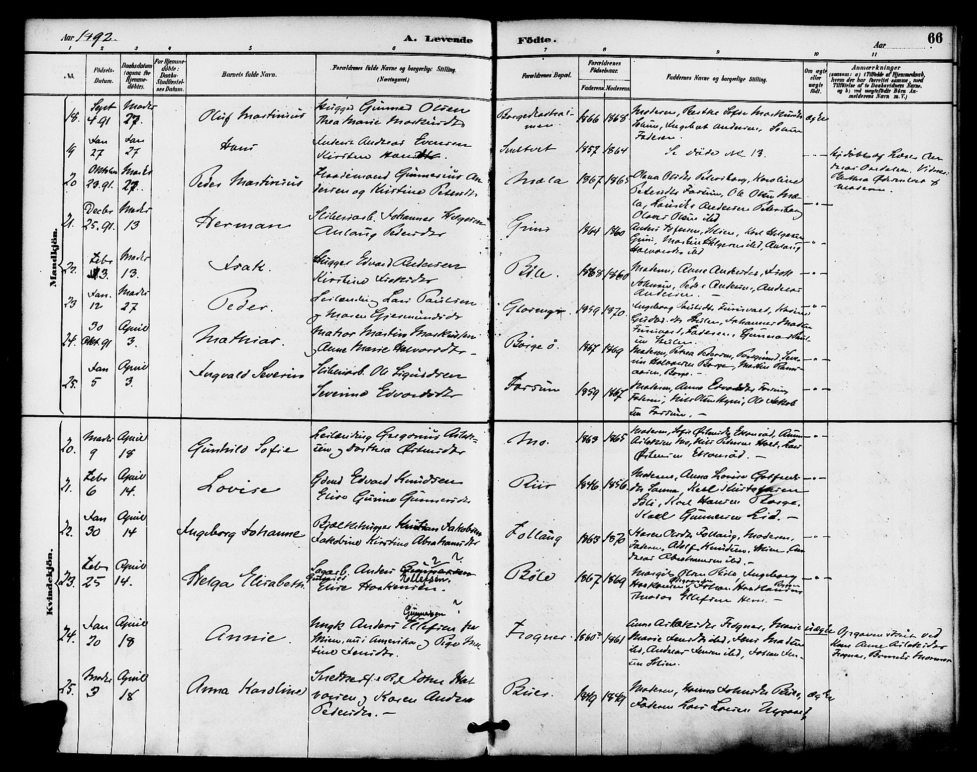 Gjerpen kirkebøker, SAKO/A-265/F/Fa/L0010: Parish register (official) no. I 10, 1886-1895, p. 66