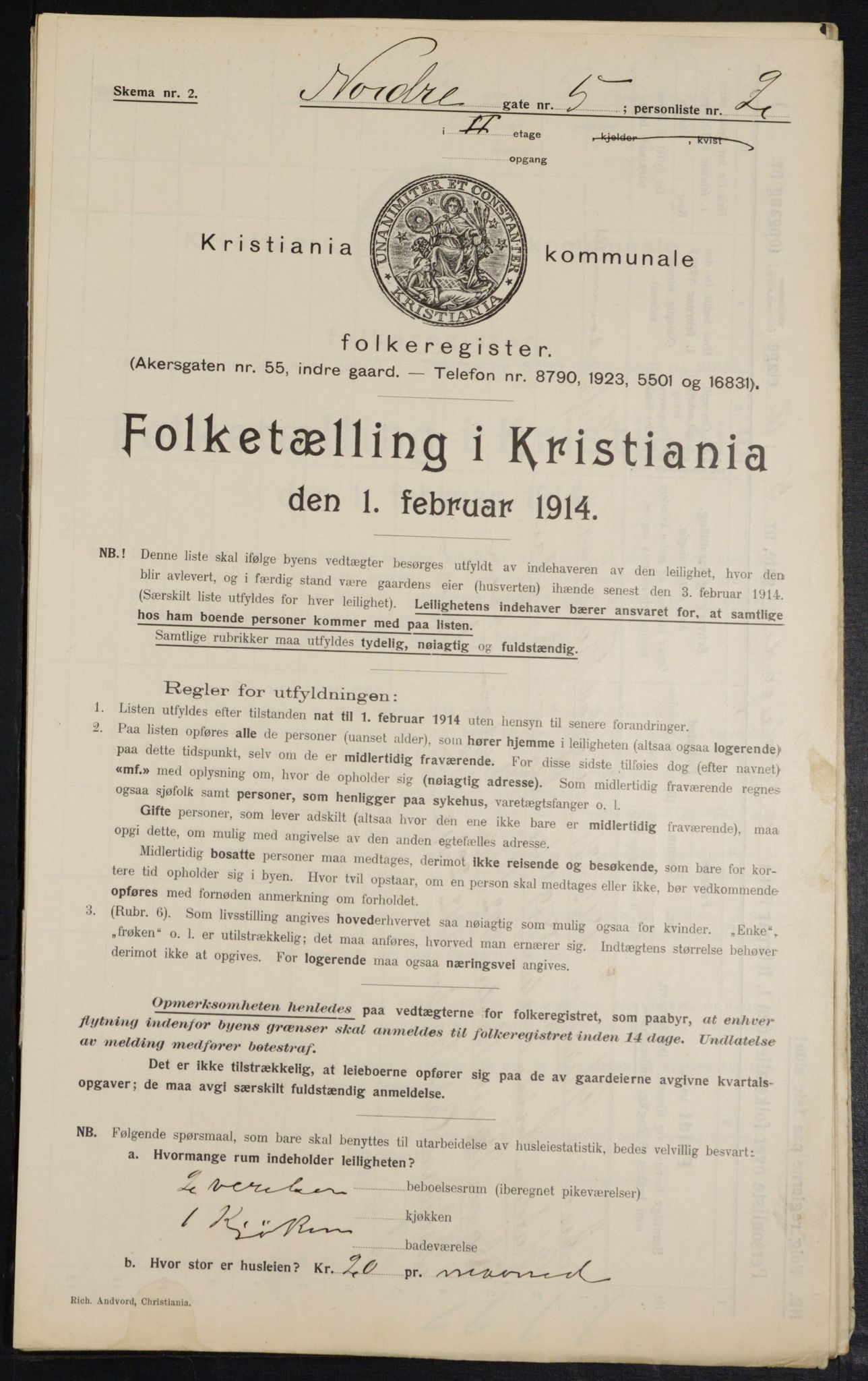 OBA, Municipal Census 1914 for Kristiania, 1914, p. 73055