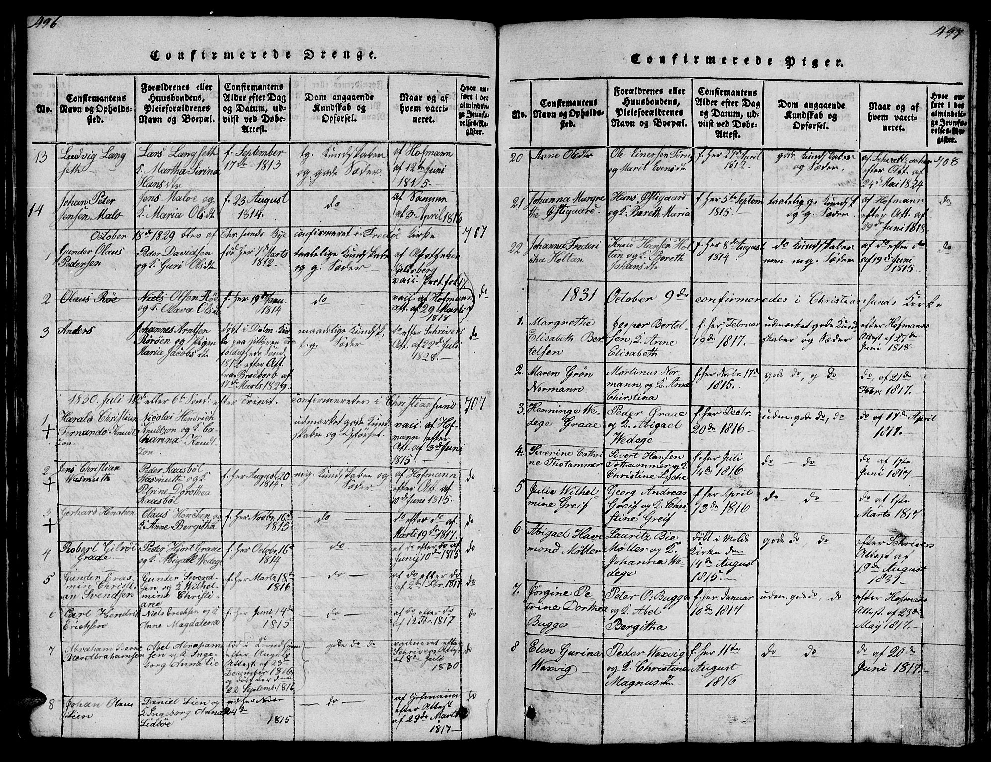 Ministerialprotokoller, klokkerbøker og fødselsregistre - Møre og Romsdal, AV/SAT-A-1454/572/L0856: Parish register (copy) no. 572C01, 1819-1832, p. 496-497