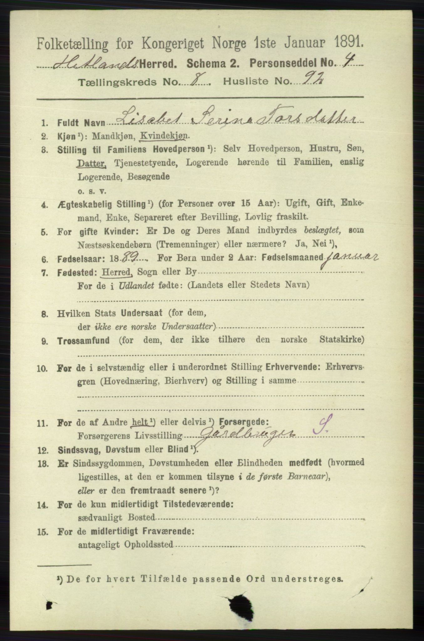 RA, 1891 census for 1126 Hetland, 1891, p. 5001