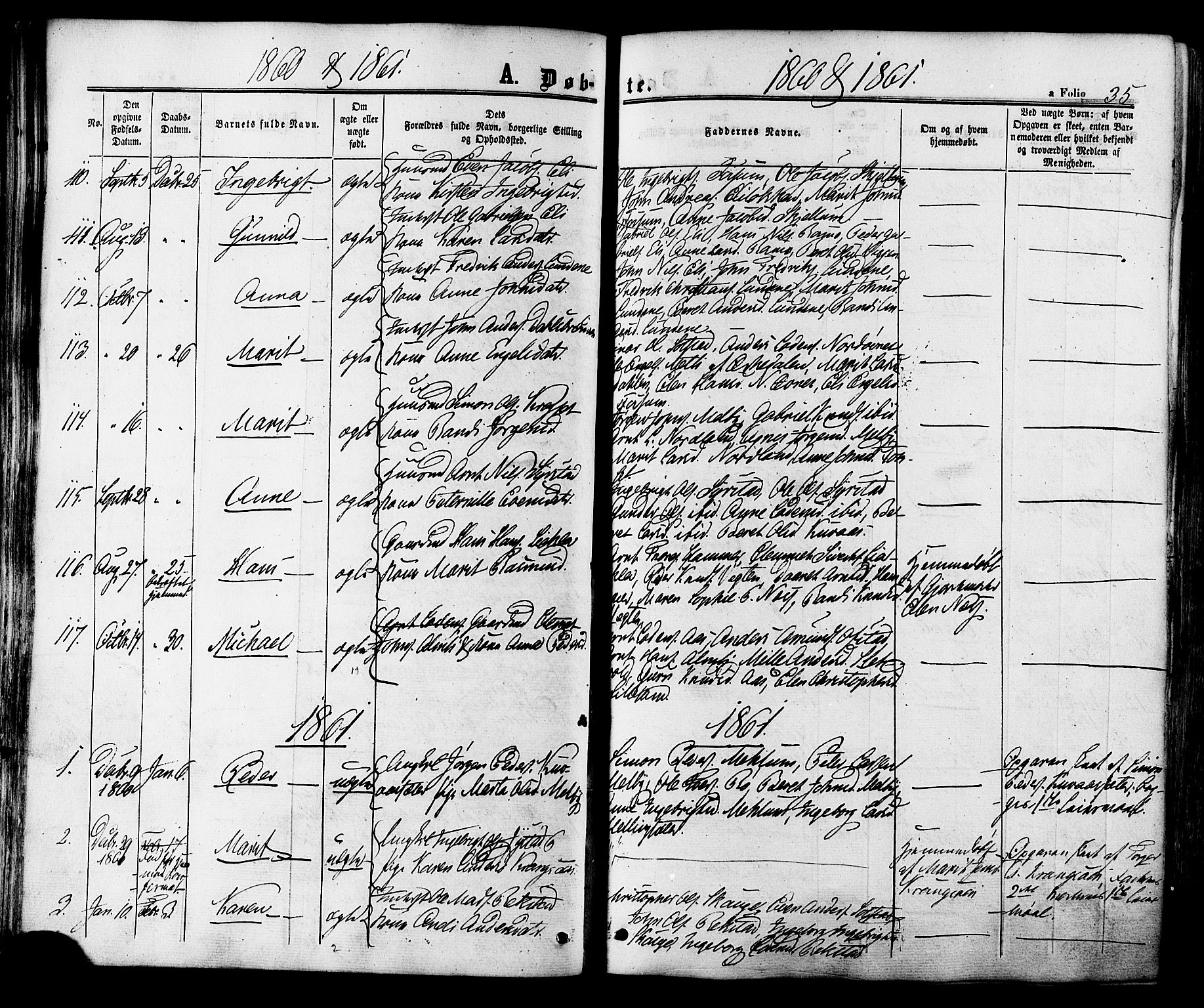 Ministerialprotokoller, klokkerbøker og fødselsregistre - Sør-Trøndelag, SAT/A-1456/665/L0772: Parish register (official) no. 665A07, 1856-1878, p. 35