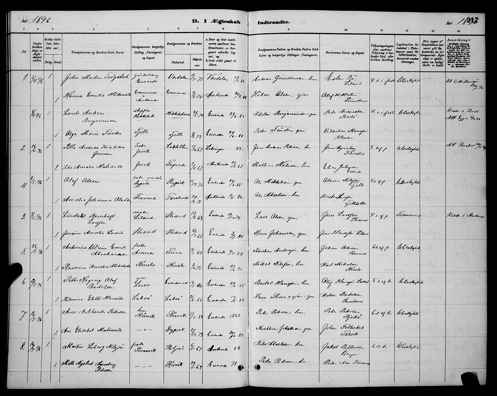 Ministerialprotokoller, klokkerbøker og fødselsregistre - Nordland, SAT/A-1459/863/L0914: Parish register (copy) no. 863C04, 1886-1897, p. 217