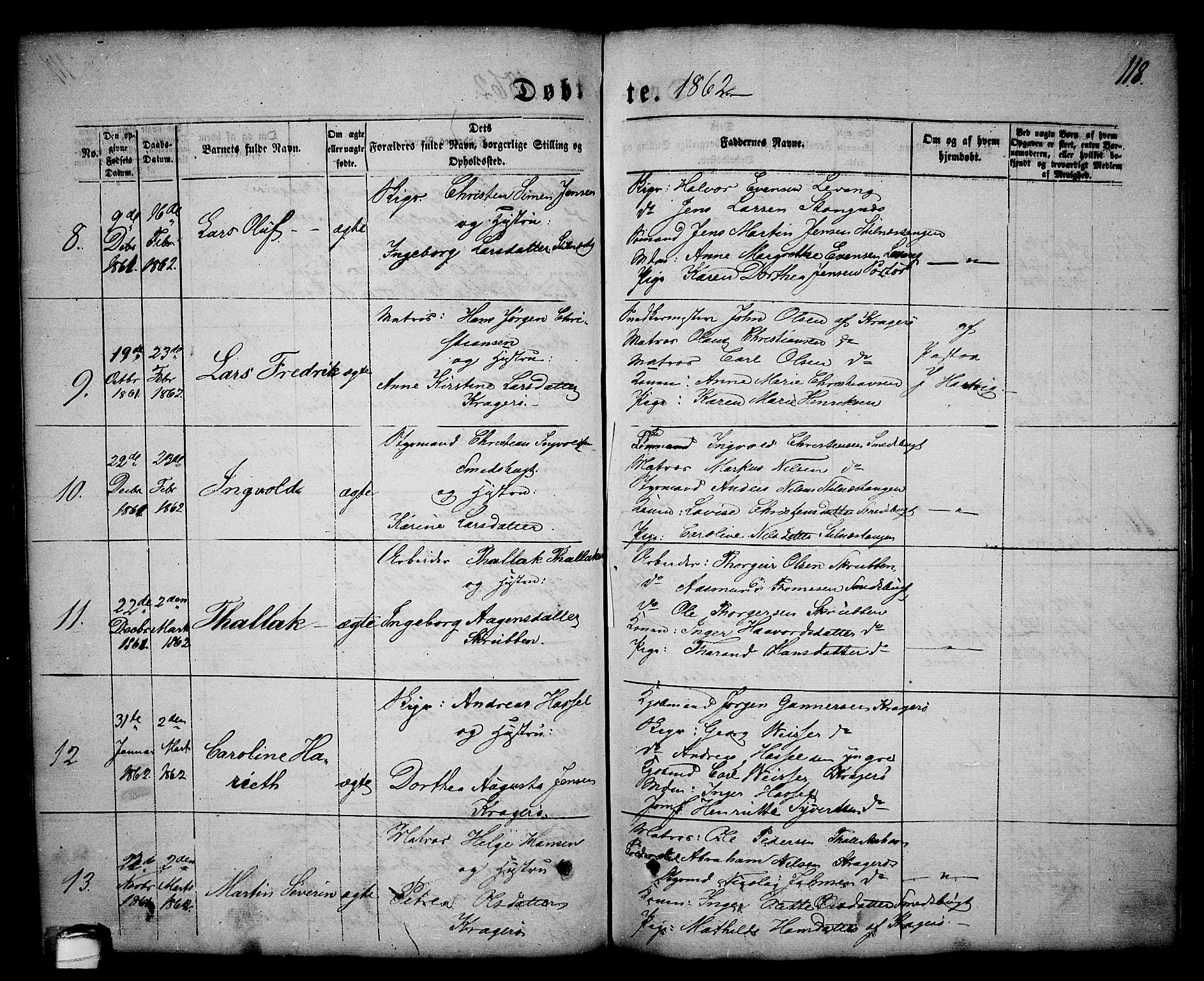Kragerø kirkebøker, SAKO/A-278/G/Ga/L0004: Parish register (copy) no. 4, 1853-1865, p. 118