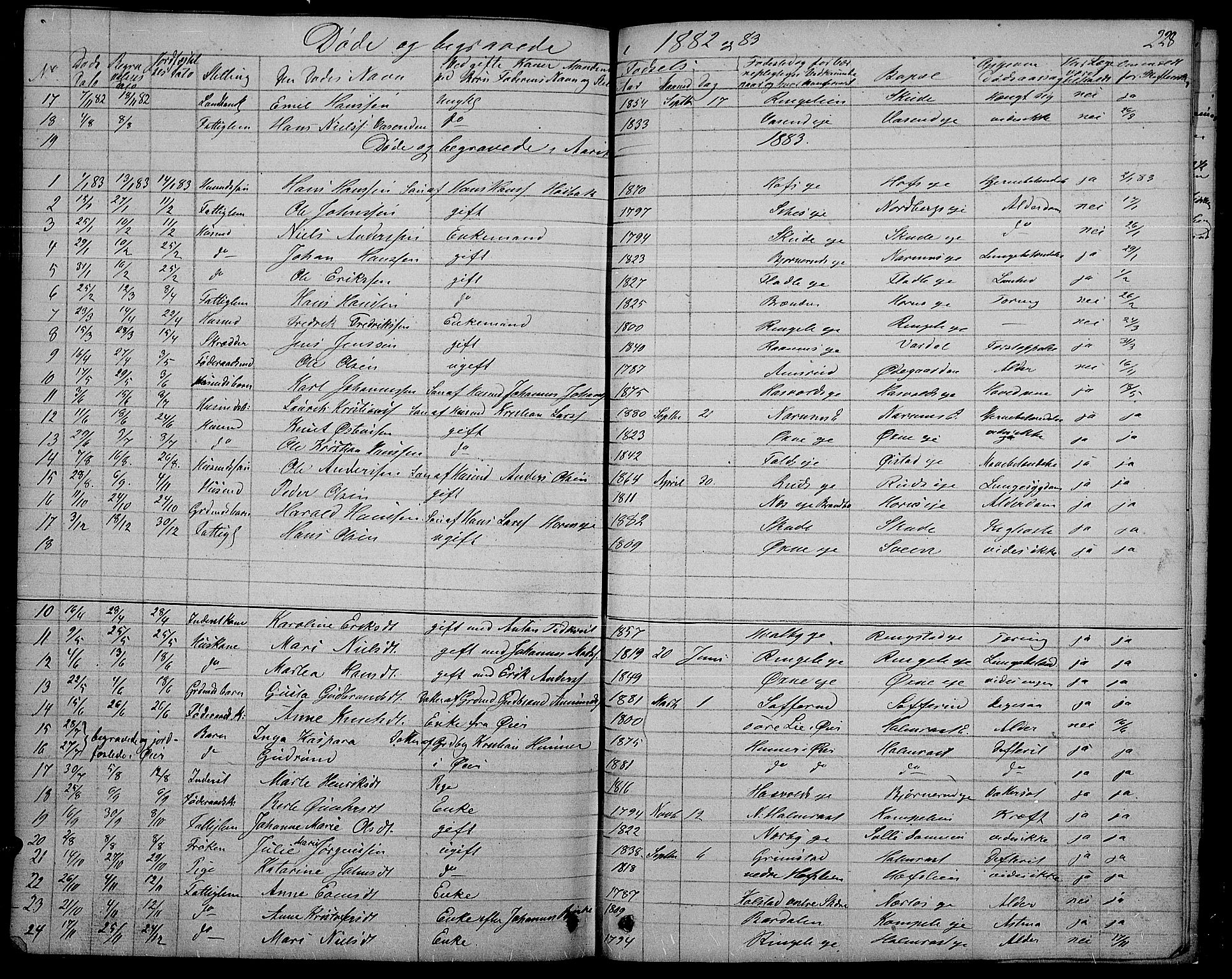 Søndre Land prestekontor, AV/SAH-PREST-122/L/L0001: Parish register (copy) no. 1, 1849-1883, p. 228