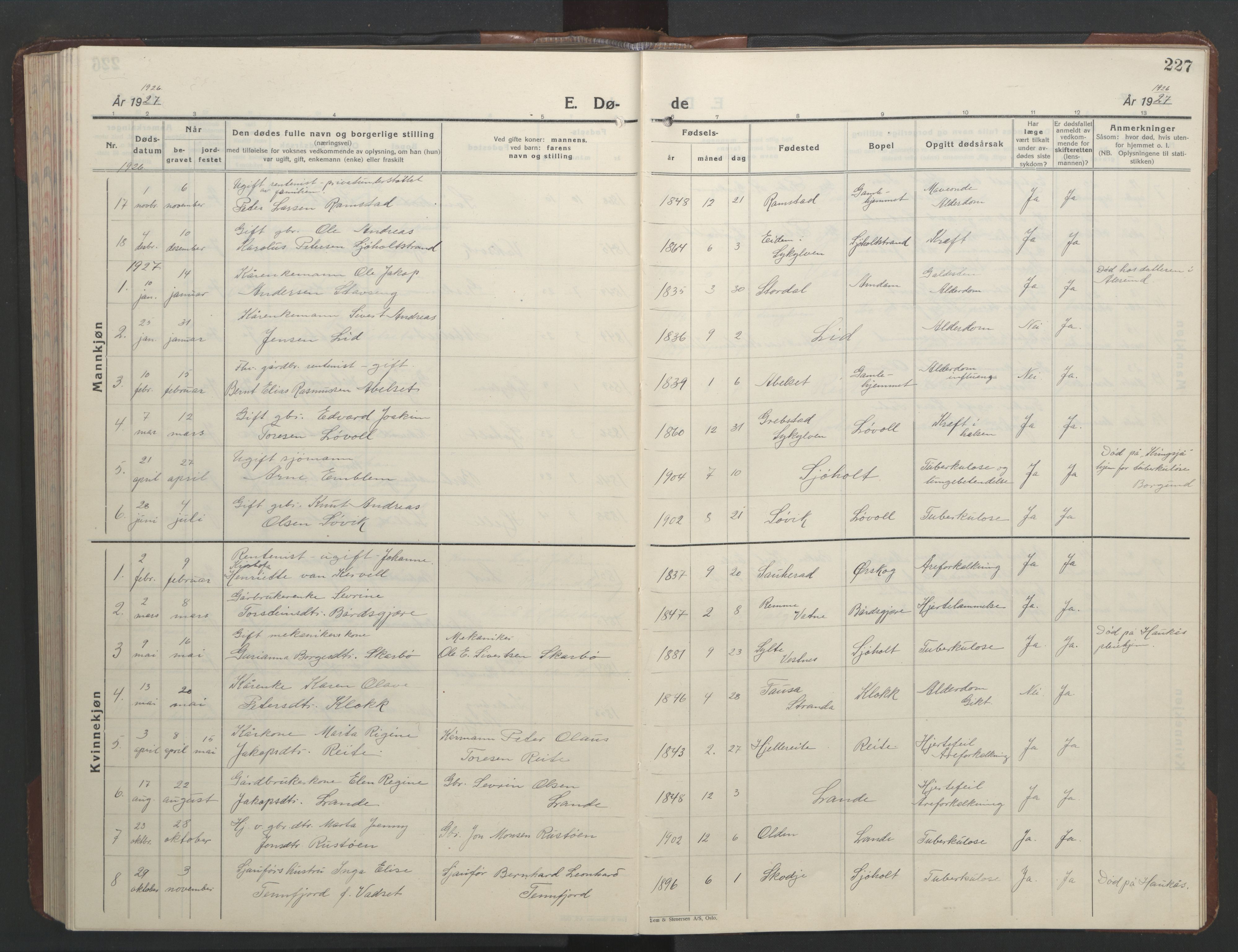 Ministerialprotokoller, klokkerbøker og fødselsregistre - Møre og Romsdal, AV/SAT-A-1454/522/L0329: Parish register (copy) no. 522C08, 1926-1951, p. 227