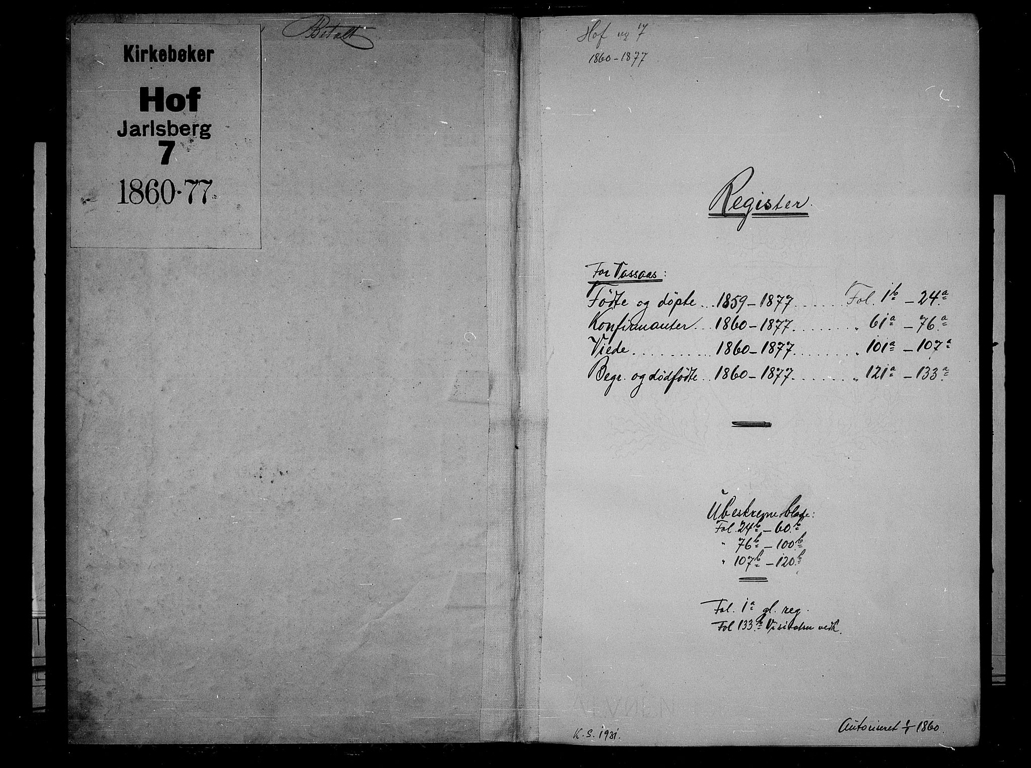 Hof kirkebøker, SAKO/A-64/G/Gb/L0001: Parish register (copy) no. II 1, 1860-1877