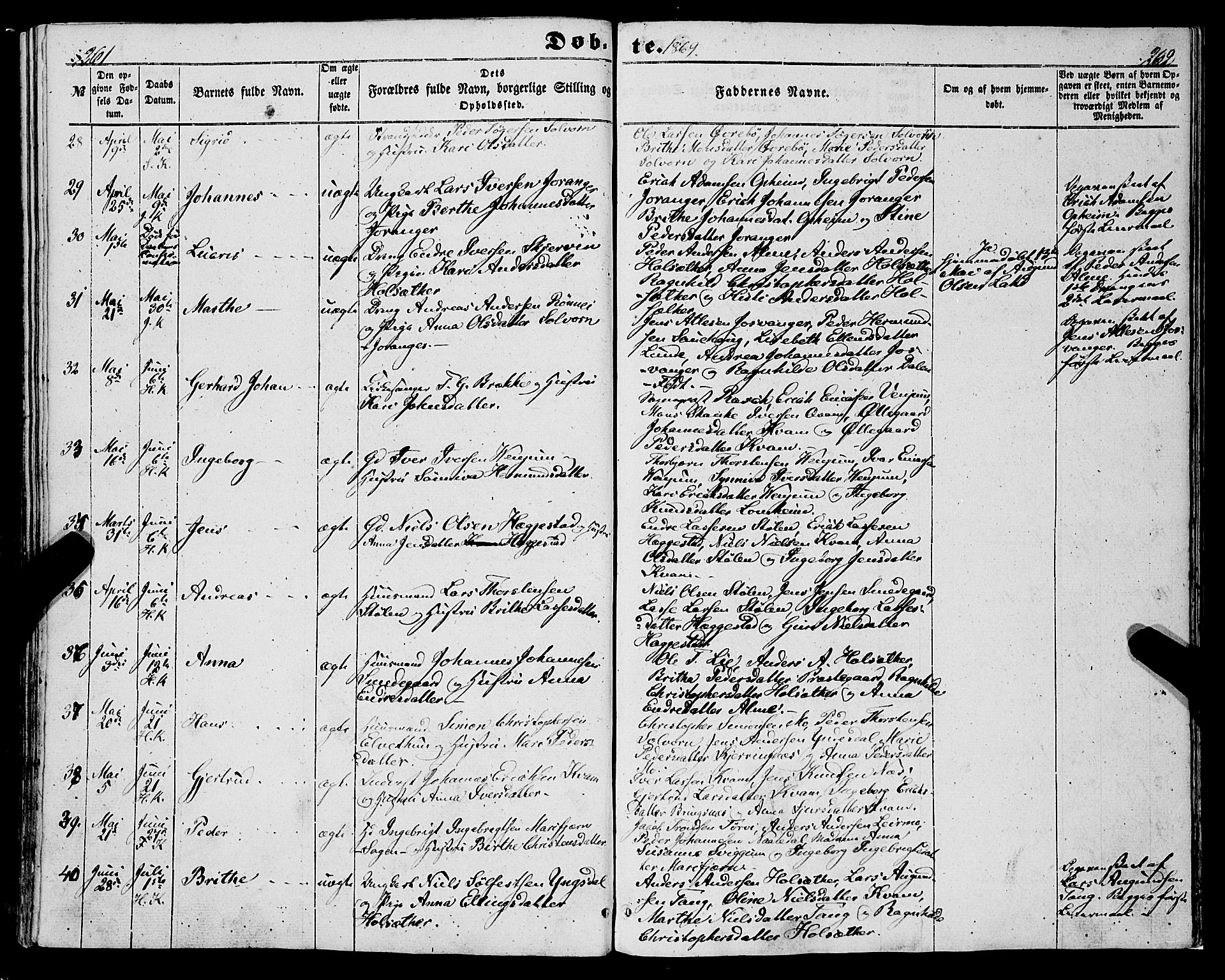 Hafslo sokneprestembete, AV/SAB-A-80301/H/Haa/Haaa/L0009: Parish register (official) no. A 9, 1852-1873, p. 261-262