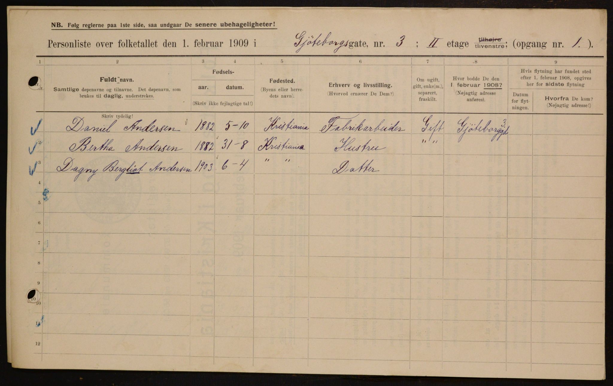 OBA, Municipal Census 1909 for Kristiania, 1909, p. 29789