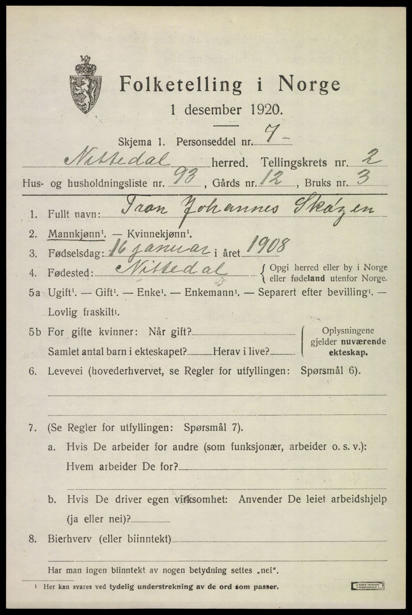 SAO, 1920 census for Nittedal, 1920, p. 2822