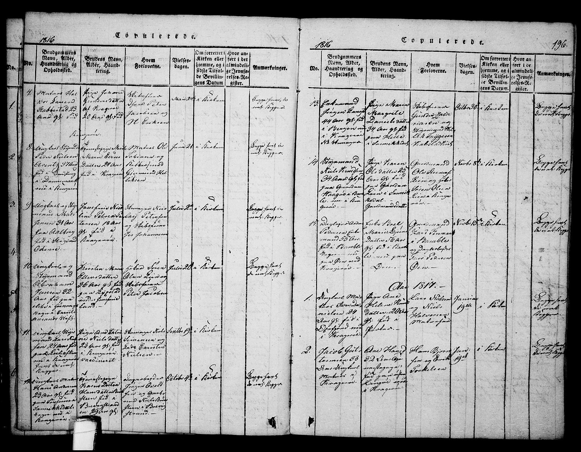 Kragerø kirkebøker, SAKO/A-278/F/Fa/L0004: Parish register (official) no. 4, 1814-1831, p. 196