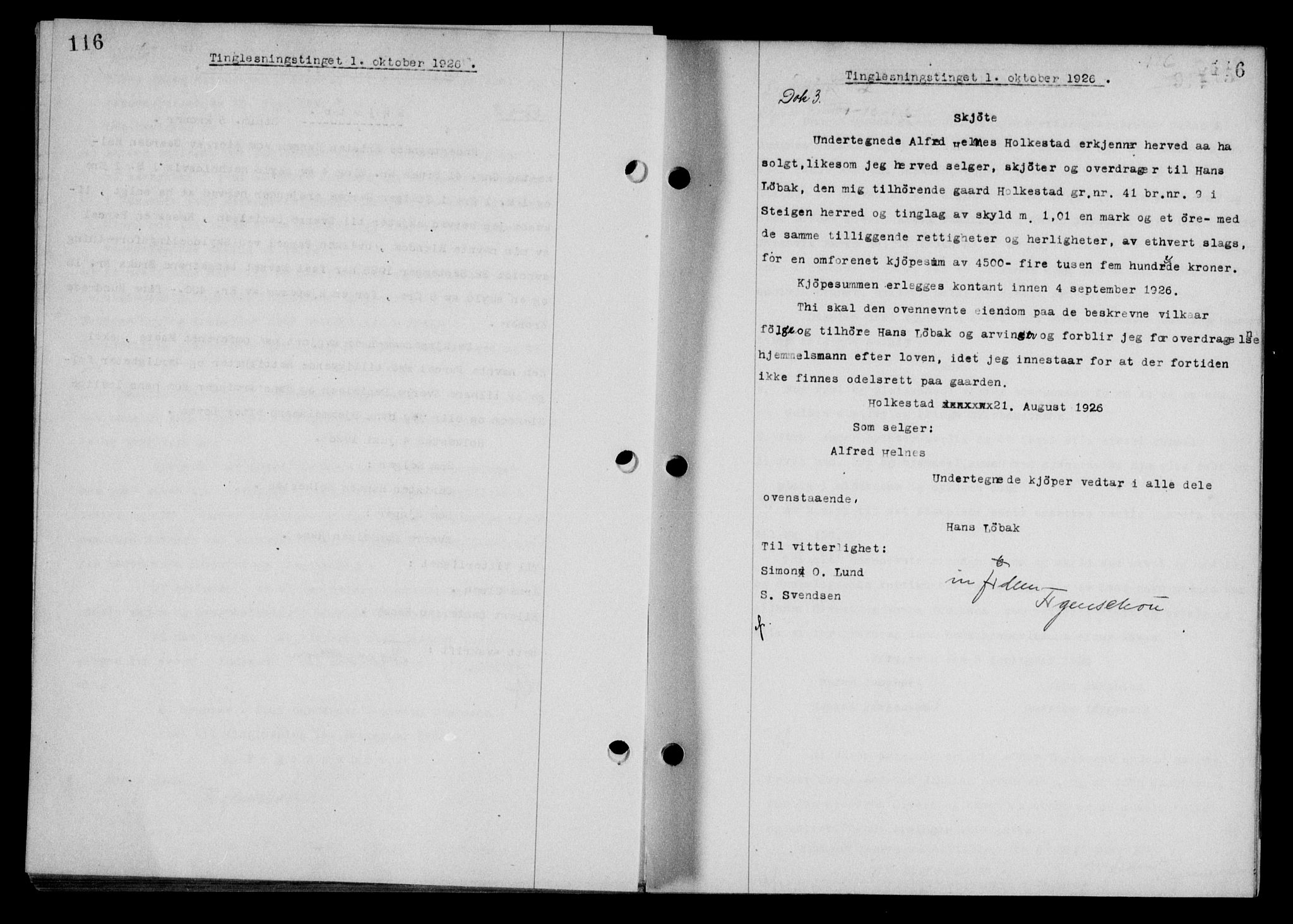 Steigen og Ofoten sorenskriveri, SAT/A-0030/1/2/2C/L0014: Mortgage book no. 13 og 15, 1926-1927, Deed date: 01.10.1926