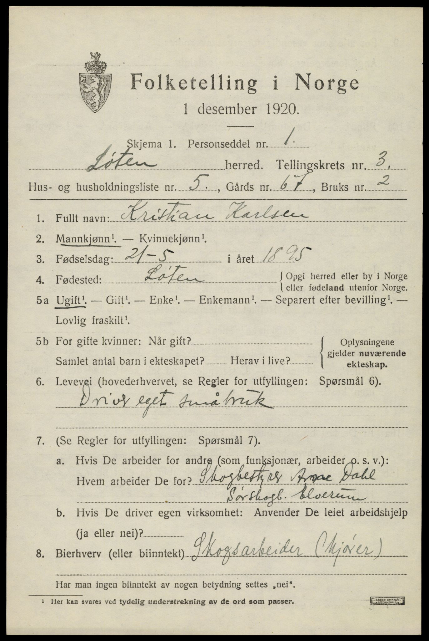 SAH, 1920 census for Løten, 1920, p. 7353