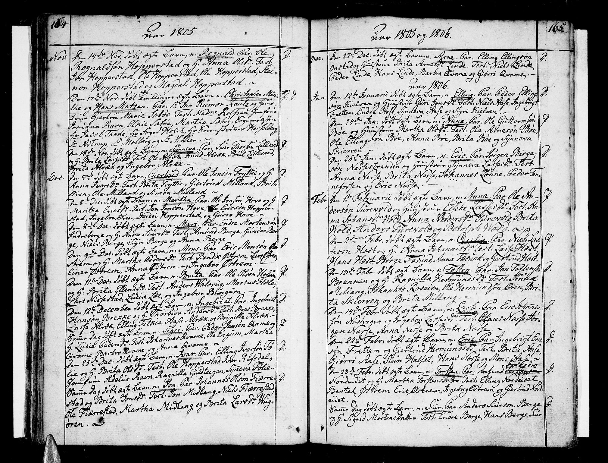 Vik sokneprestembete, SAB/A-81501: Parish register (official) no. A 5, 1787-1820, p. 164-165