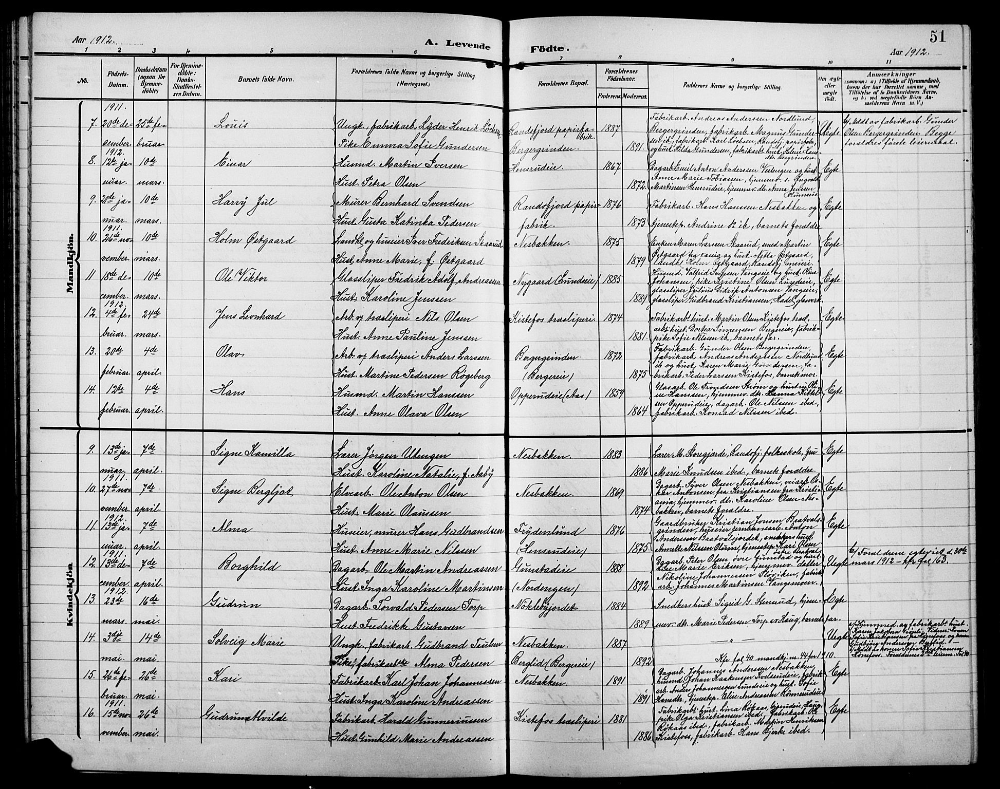 Jevnaker prestekontor, SAH/PREST-116/H/Ha/Hab/L0004: Parish register (copy) no. 4, 1907-1918, p. 51