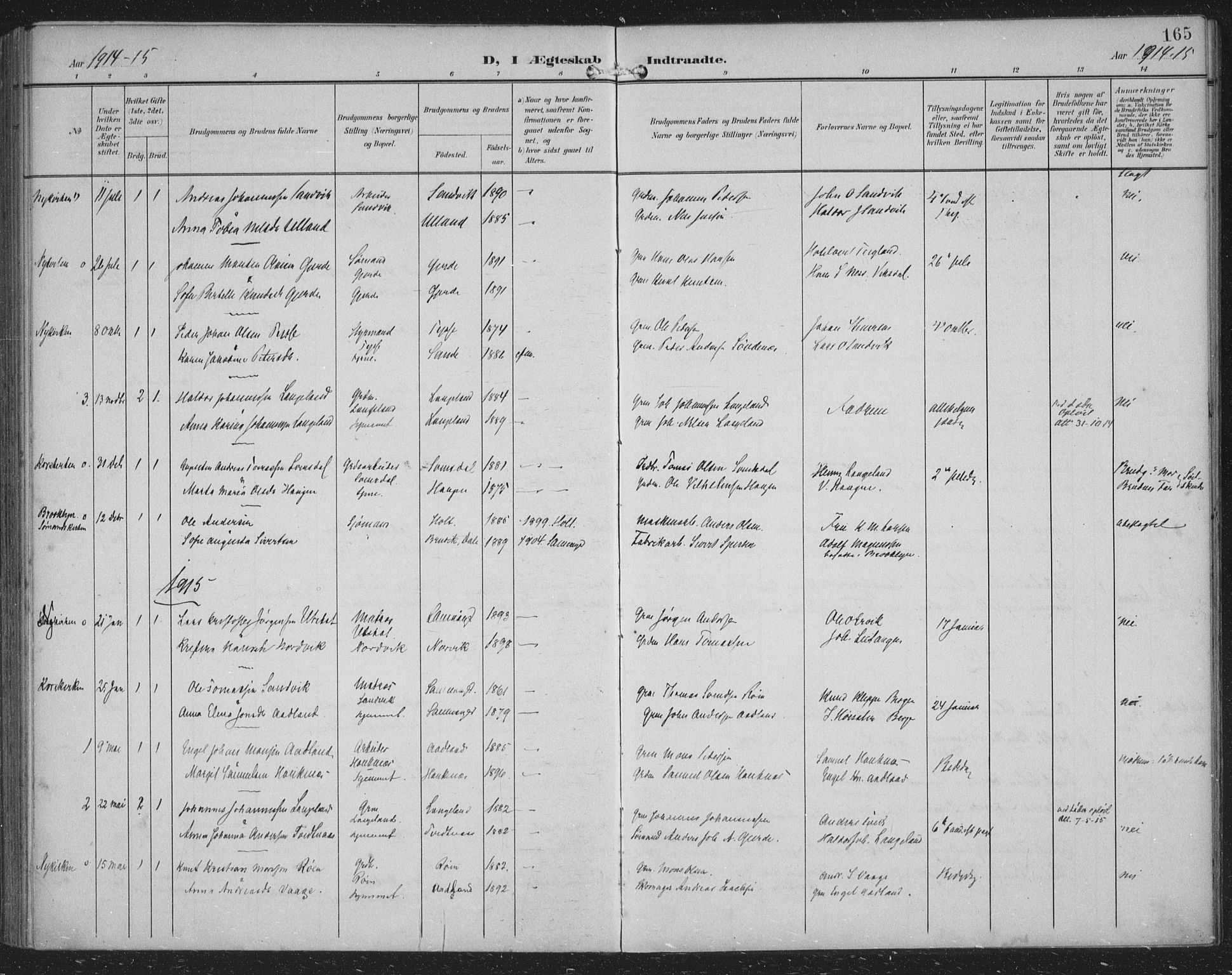 Samnanger Sokneprestembete, SAB/A-77501/H/Haa: Parish register (official) no. A 2, 1902-1918, p. 165