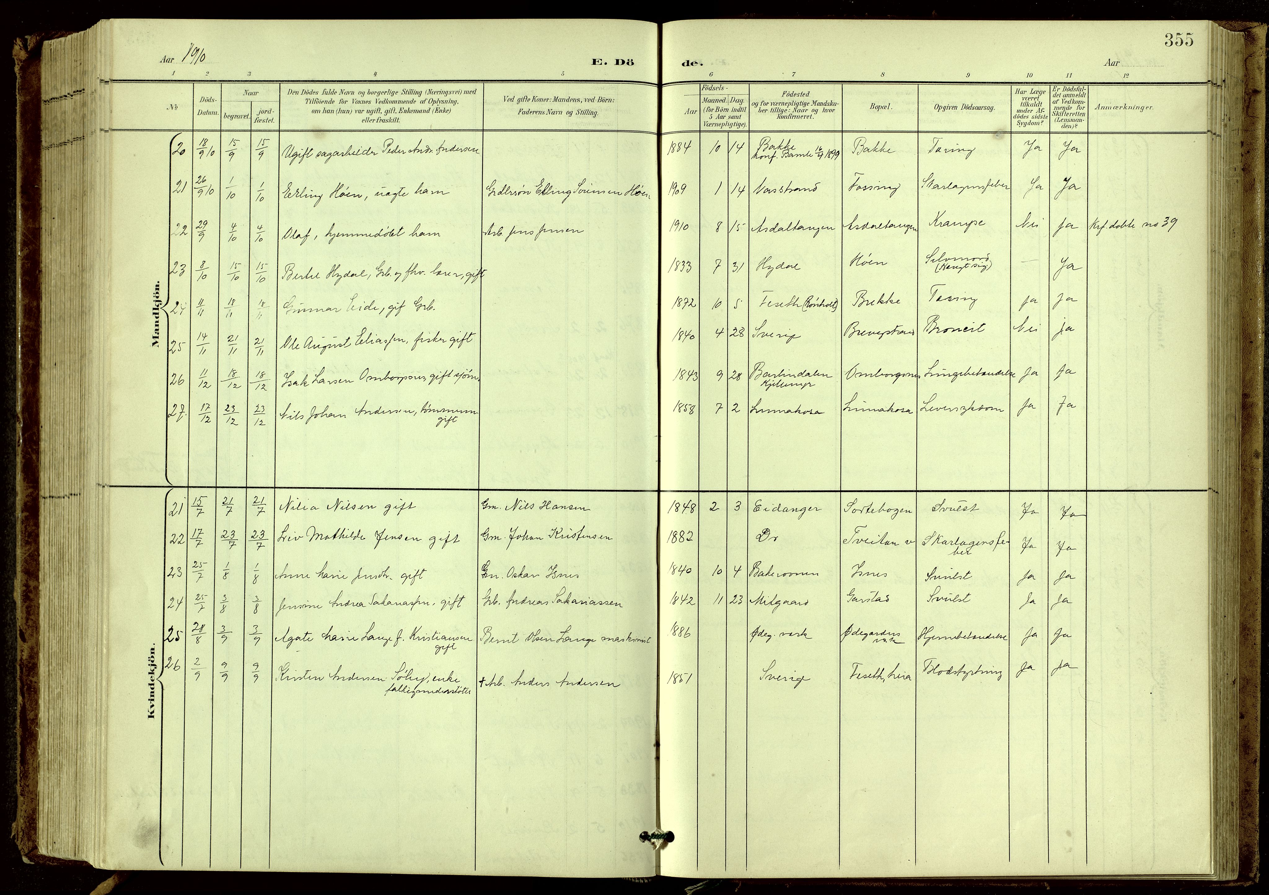 Bamble kirkebøker, SAKO/A-253/G/Ga/L0010: Parish register (copy) no. I 10, 1901-1919, p. 355