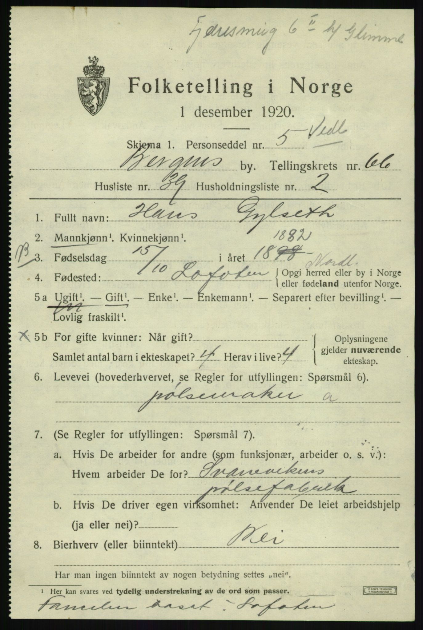 SAB, 1920 census for Bergen, 1920, p. 135149