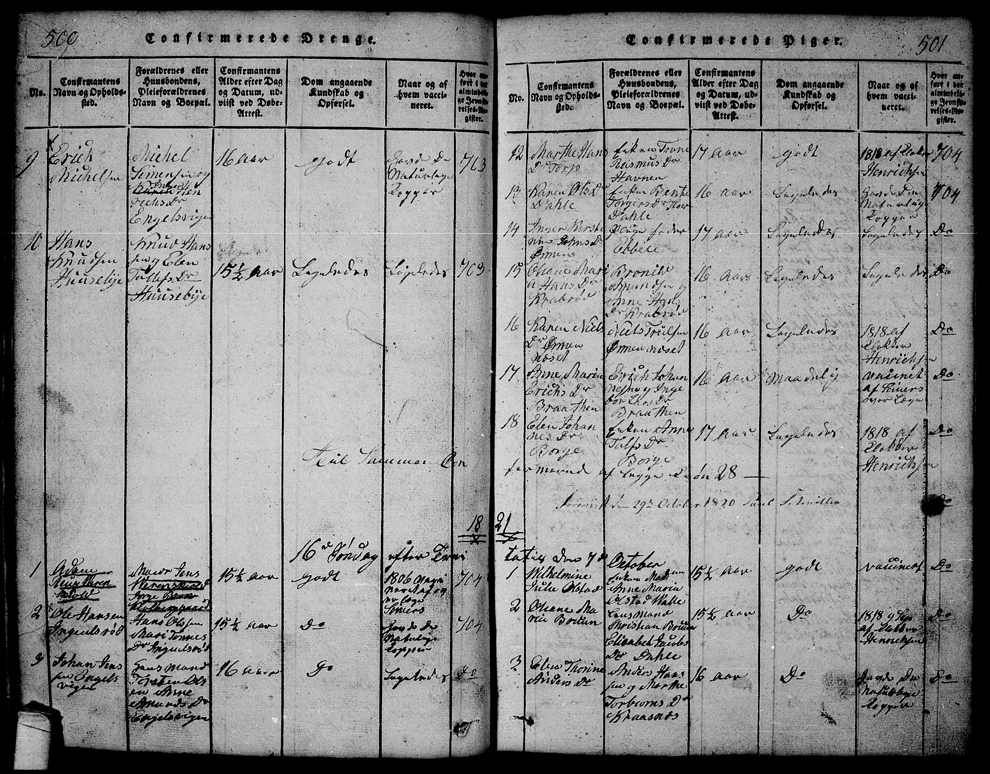 Onsøy prestekontor Kirkebøker, SAO/A-10914/G/Ga/L0001: Parish register (copy) no. I 1, 1814-1840, p. 500-501