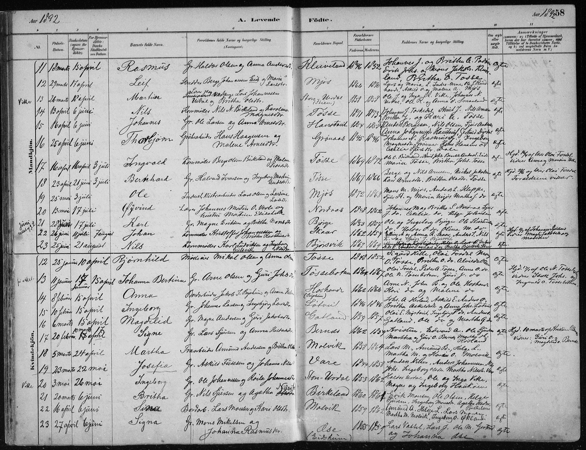 Hosanger sokneprestembete, AV/SAB-A-75801/H/Haa: Parish register (official) no. B  1, 1880-1896, p. 58