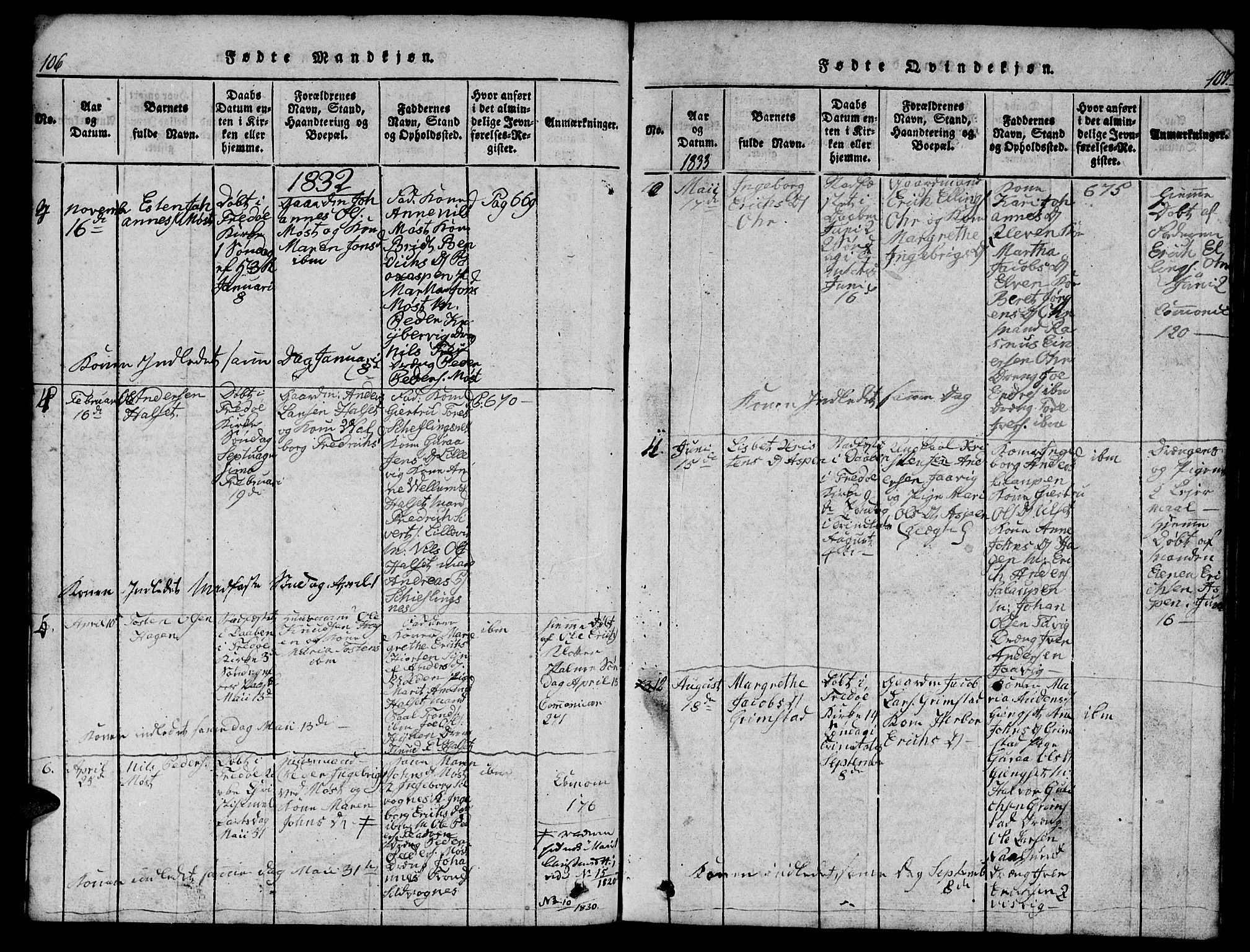 Ministerialprotokoller, klokkerbøker og fødselsregistre - Møre og Romsdal, AV/SAT-A-1454/573/L0873: Parish register (copy) no. 573C01, 1819-1834, p. 106-107