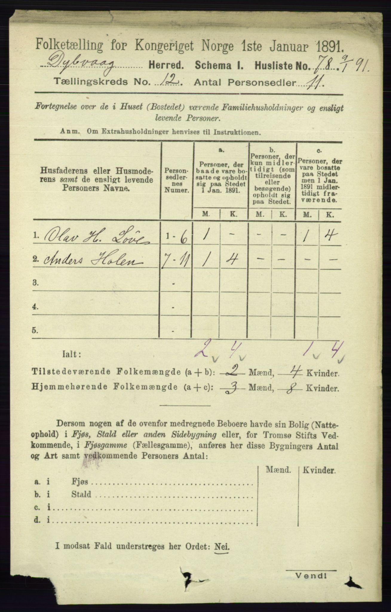 RA, 1891 census for 0915 Dypvåg, 1891, p. 4739