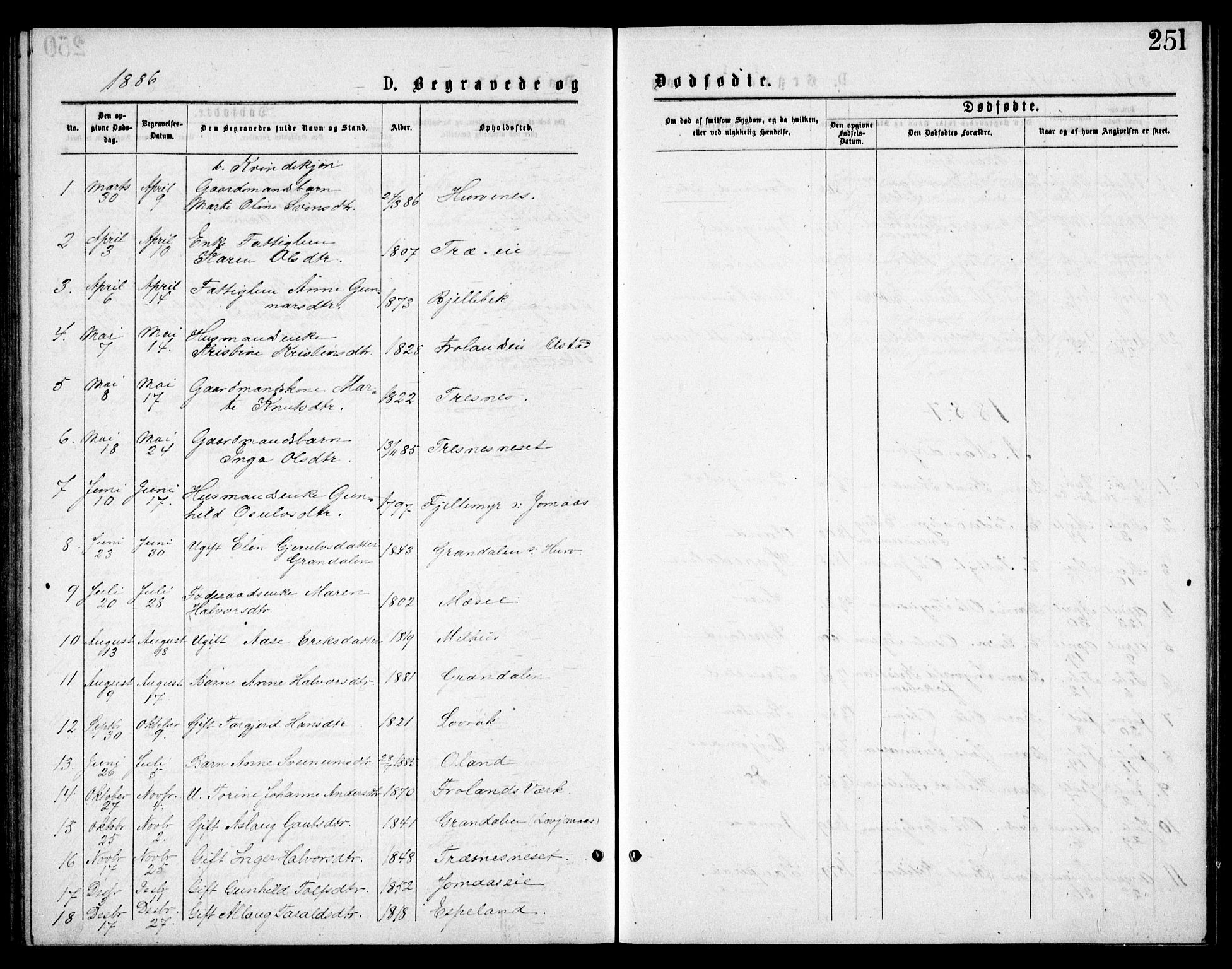 Froland sokneprestkontor, AV/SAK-1111-0013/F/Fb/L0009: Parish register (copy) no. B 9, 1875-1893, p. 251