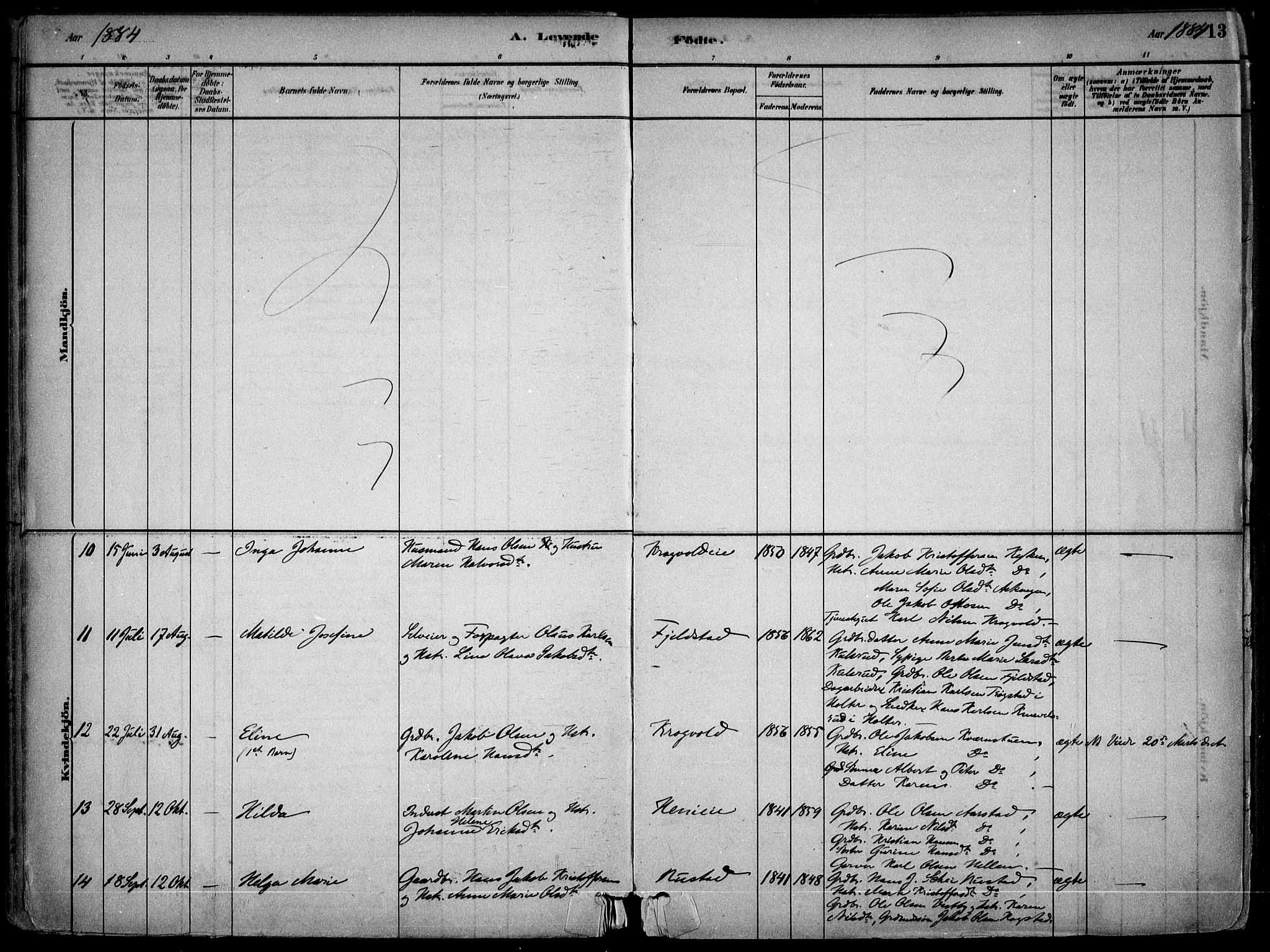 Gjerdrum prestekontor Kirkebøker, AV/SAO-A-10412b/F/Fb/L0001: Parish register (official) no. II 1, 1881-1921, p. 13