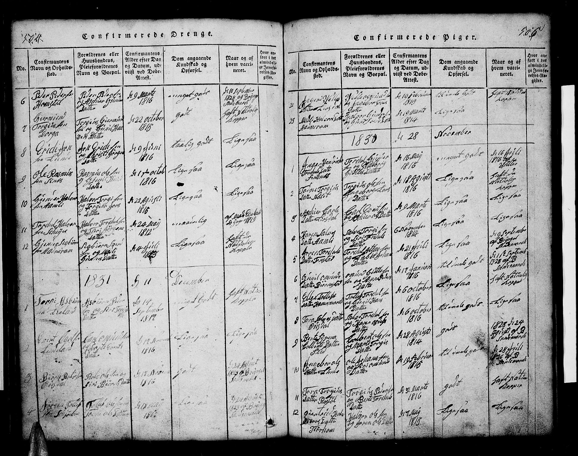 Sirdal sokneprestkontor, SAK/1111-0036/F/Fb/Fbb/L0001: Parish register (copy) no. B 1, 1815-1834, p. 504-505