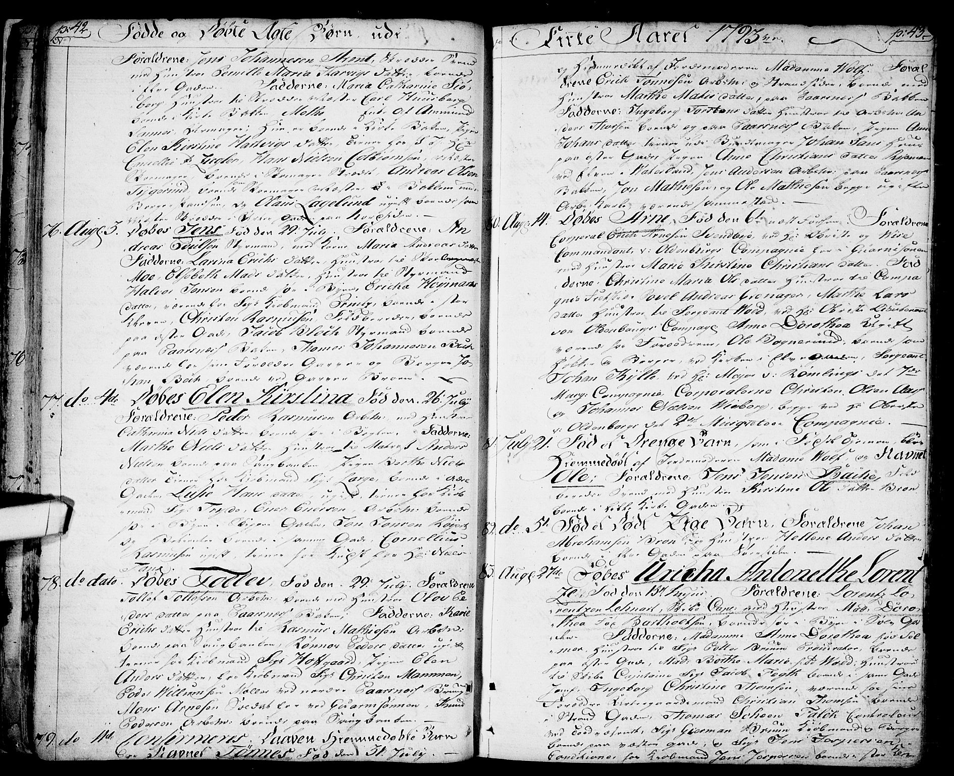 Halden prestekontor Kirkebøker, SAO/A-10909/F/Fa/L0002: Parish register (official) no. I 2, 1792-1812, p. 42-43