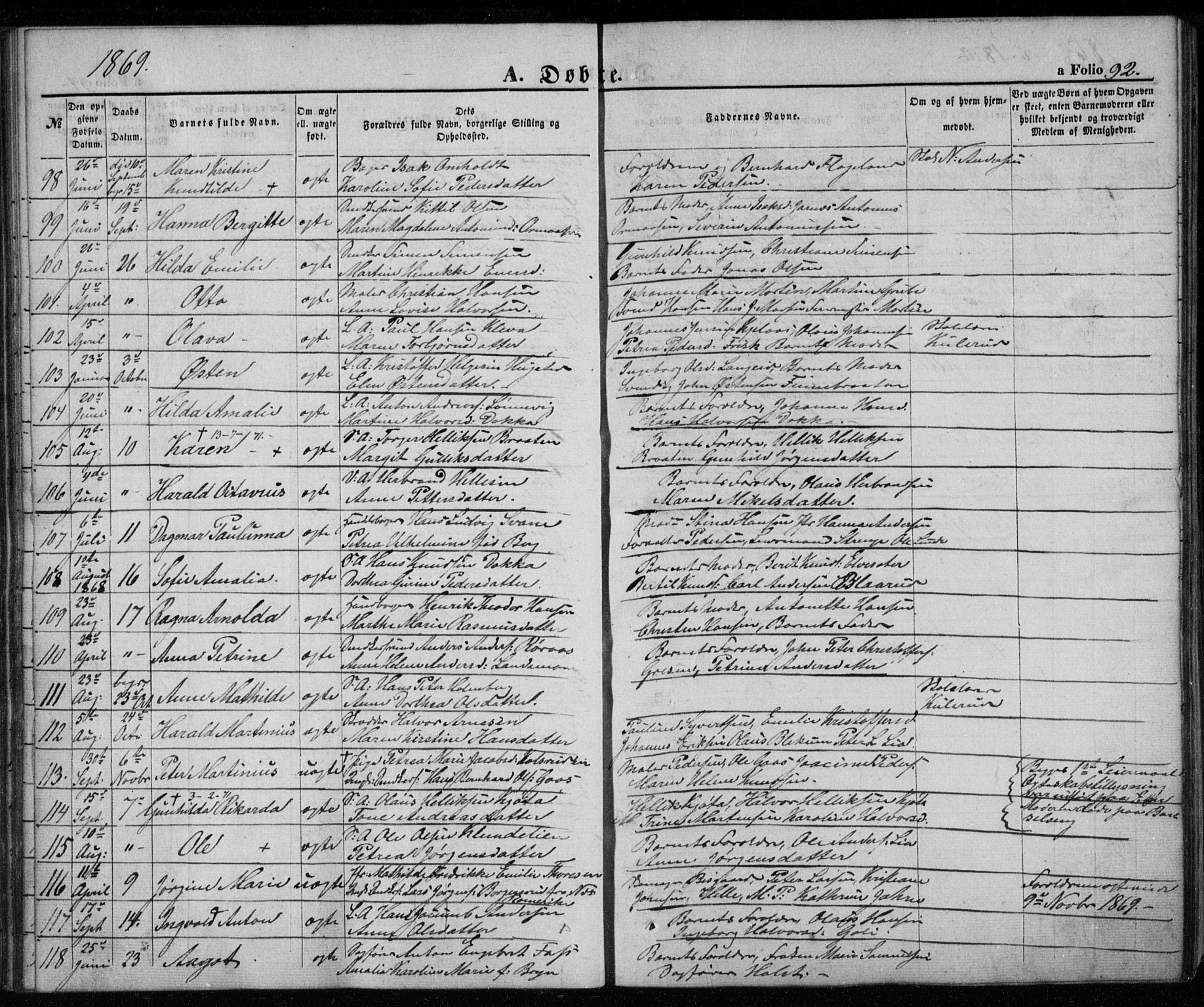 Kongsberg kirkebøker, AV/SAKO-A-22/G/Ga/L0003: Parish register (copy) no. 3, 1859-1875, p. 92